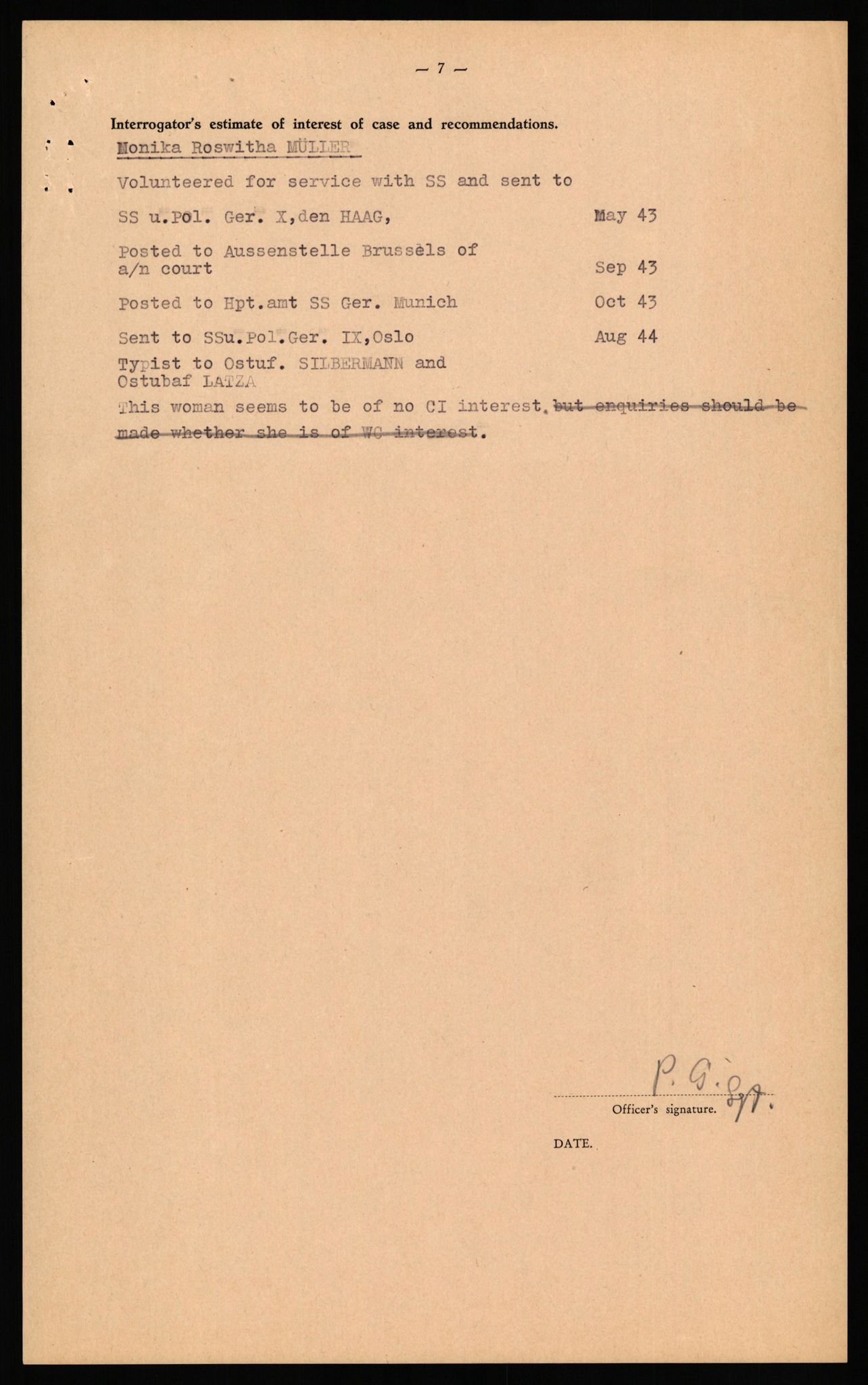 Forsvaret, Forsvarets overkommando II, RA/RAFA-3915/D/Db/L0035: CI Questionaires. Tyske okkupasjonsstyrker i Norge. Tyskere., 1945-1946, s. 391