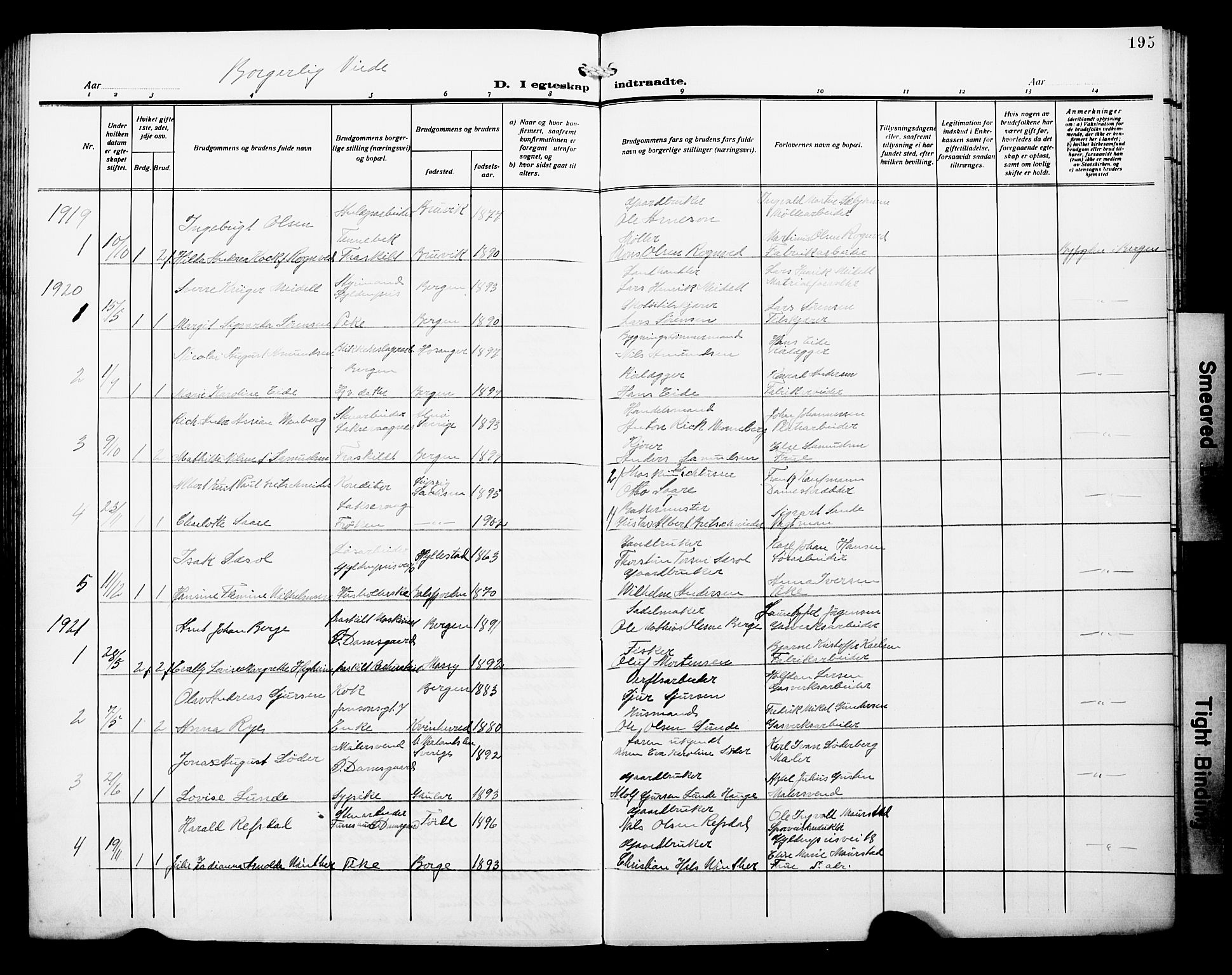 Laksevåg Sokneprestembete, AV/SAB-A-76501/H/Ha/Hab/Haba/L0006: Klokkerbok nr. A 6, 1917-1925, s. 195