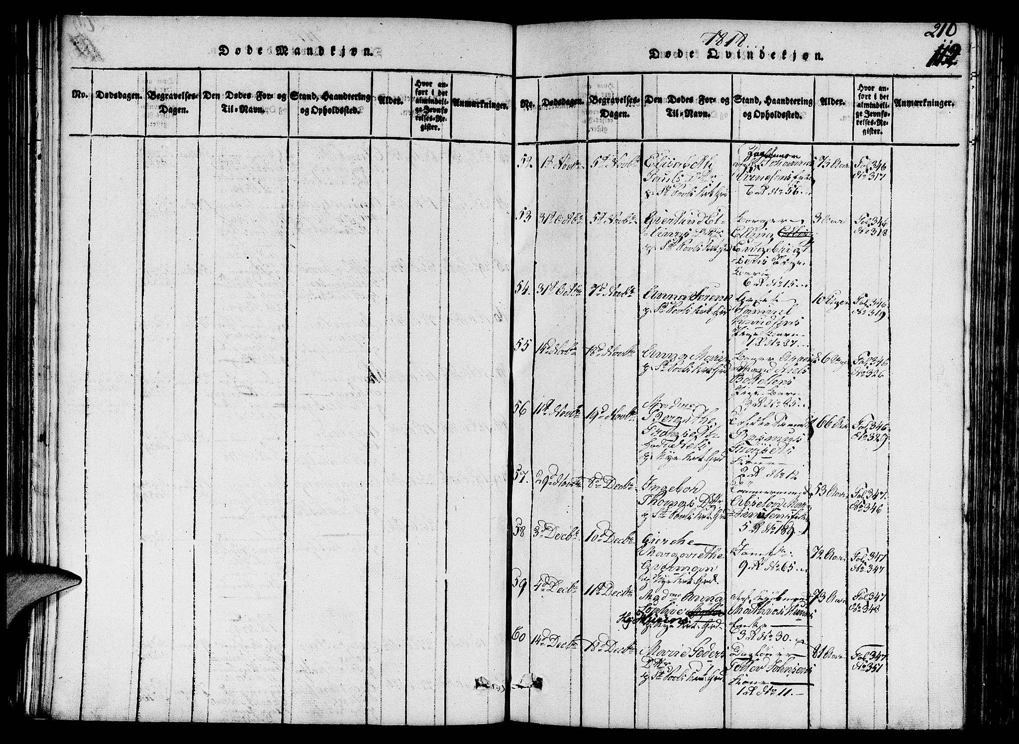 Nykirken Sokneprestembete, AV/SAB-A-77101/H/Hab/L0003: Klokkerbok nr. A 4, 1816-1821, s. 210