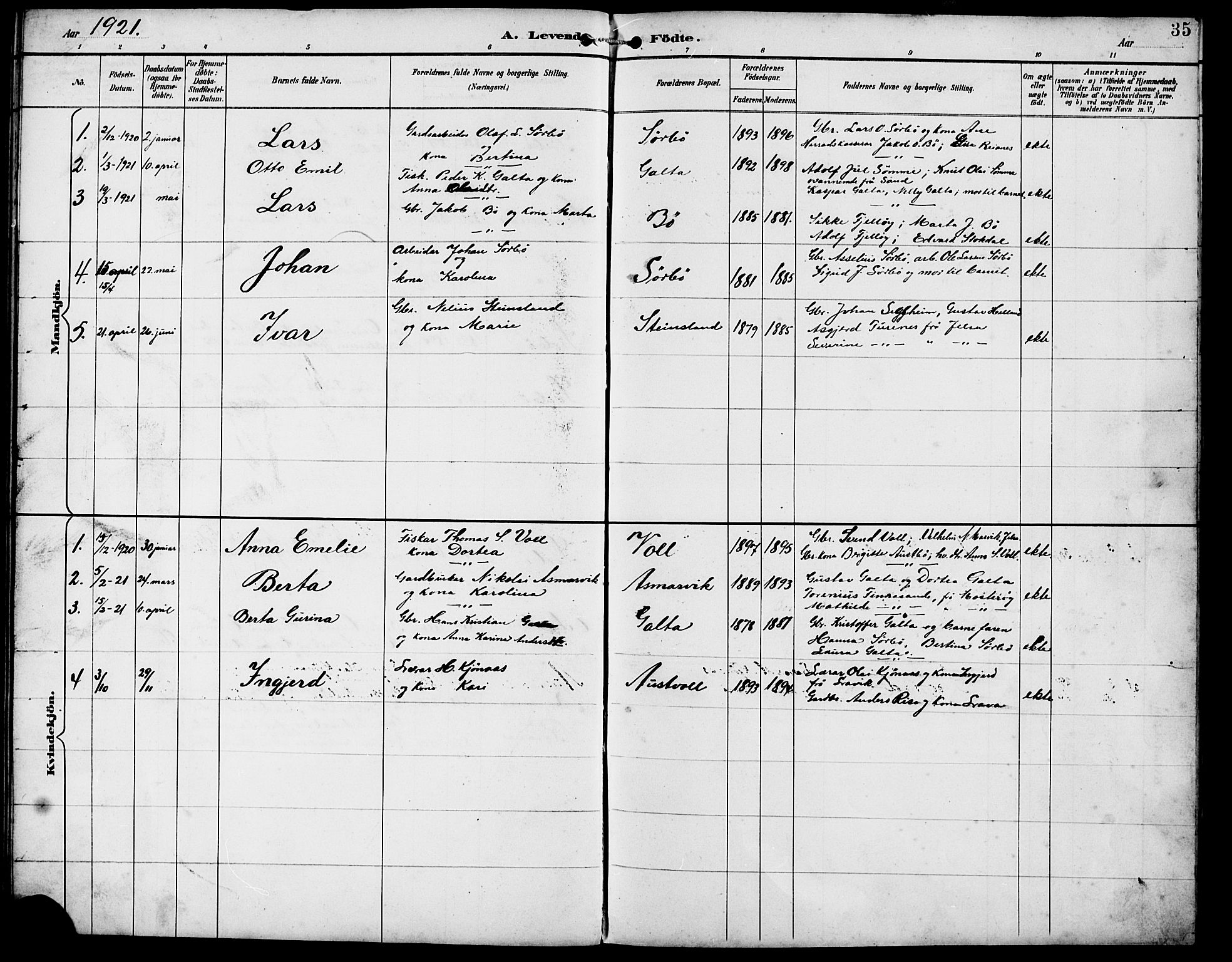 Rennesøy sokneprestkontor, SAST/A -101827/H/Ha/Hab/L0012: Klokkerbok nr. B 11, 1894-1924, s. 35