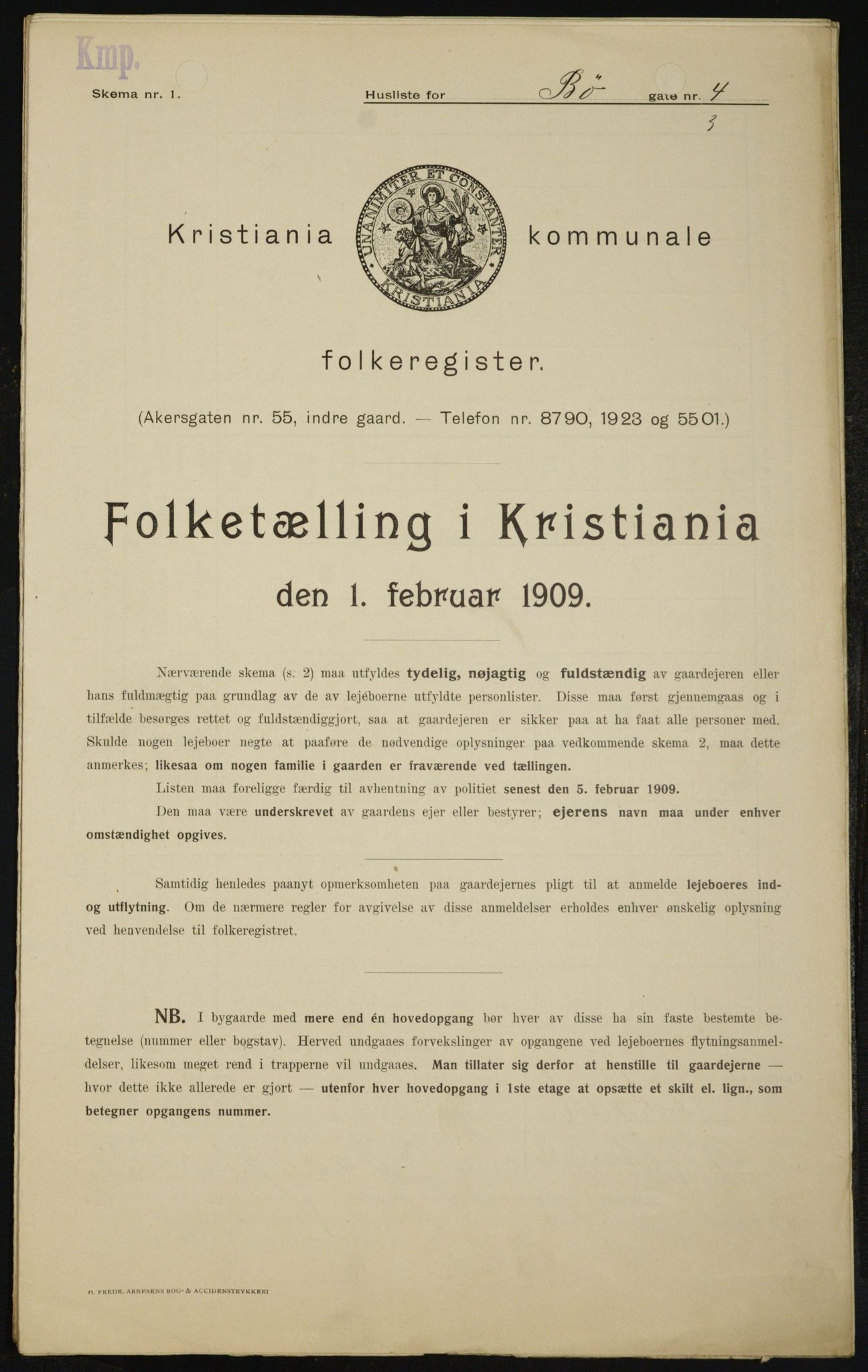 OBA, Kommunal folketelling 1.2.1909 for Kristiania kjøpstad, 1909, s. 10000