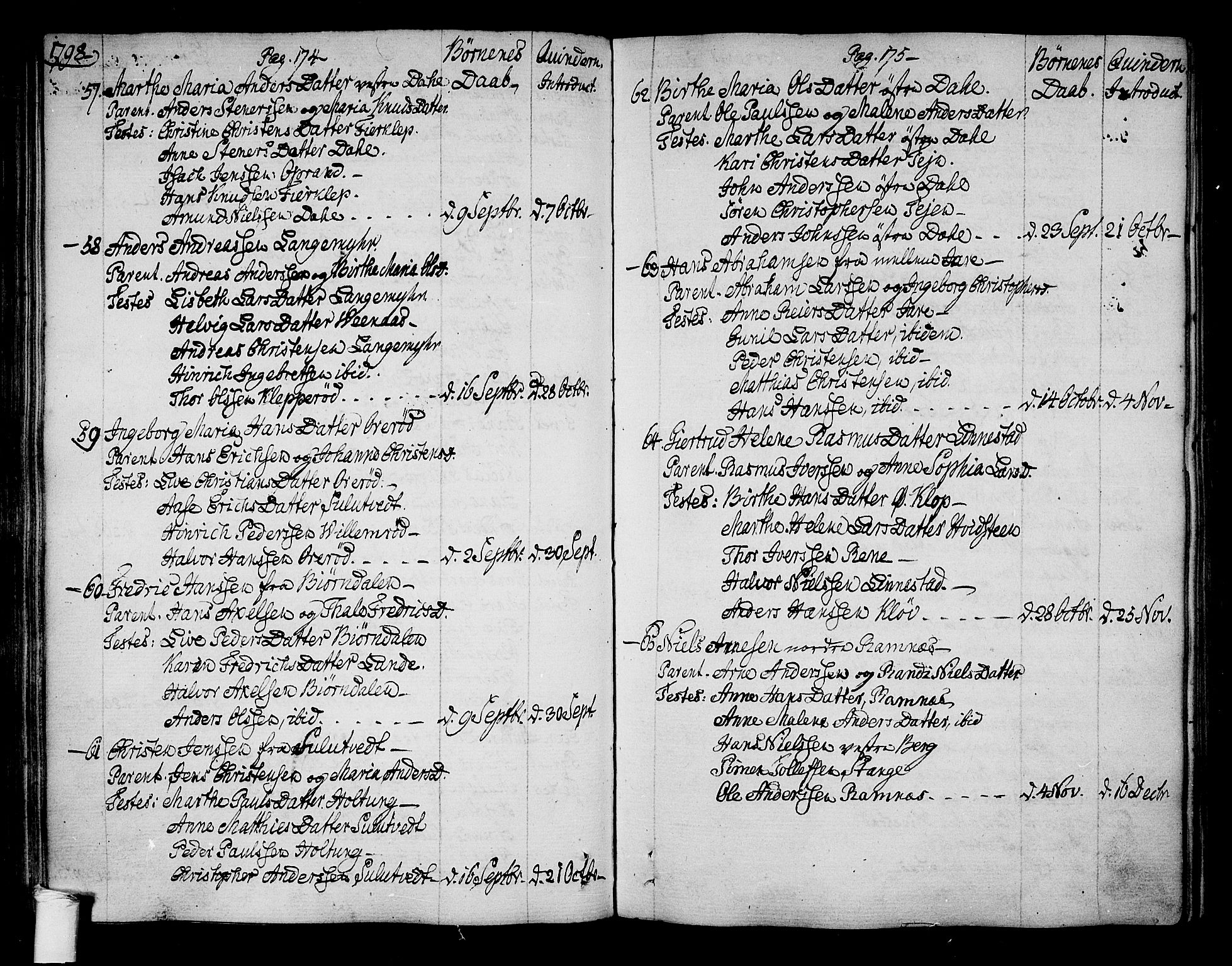 Ramnes kirkebøker, SAKO/A-314/F/Fa/L0003: Ministerialbok nr. I 3, 1790-1813, s. 174-175