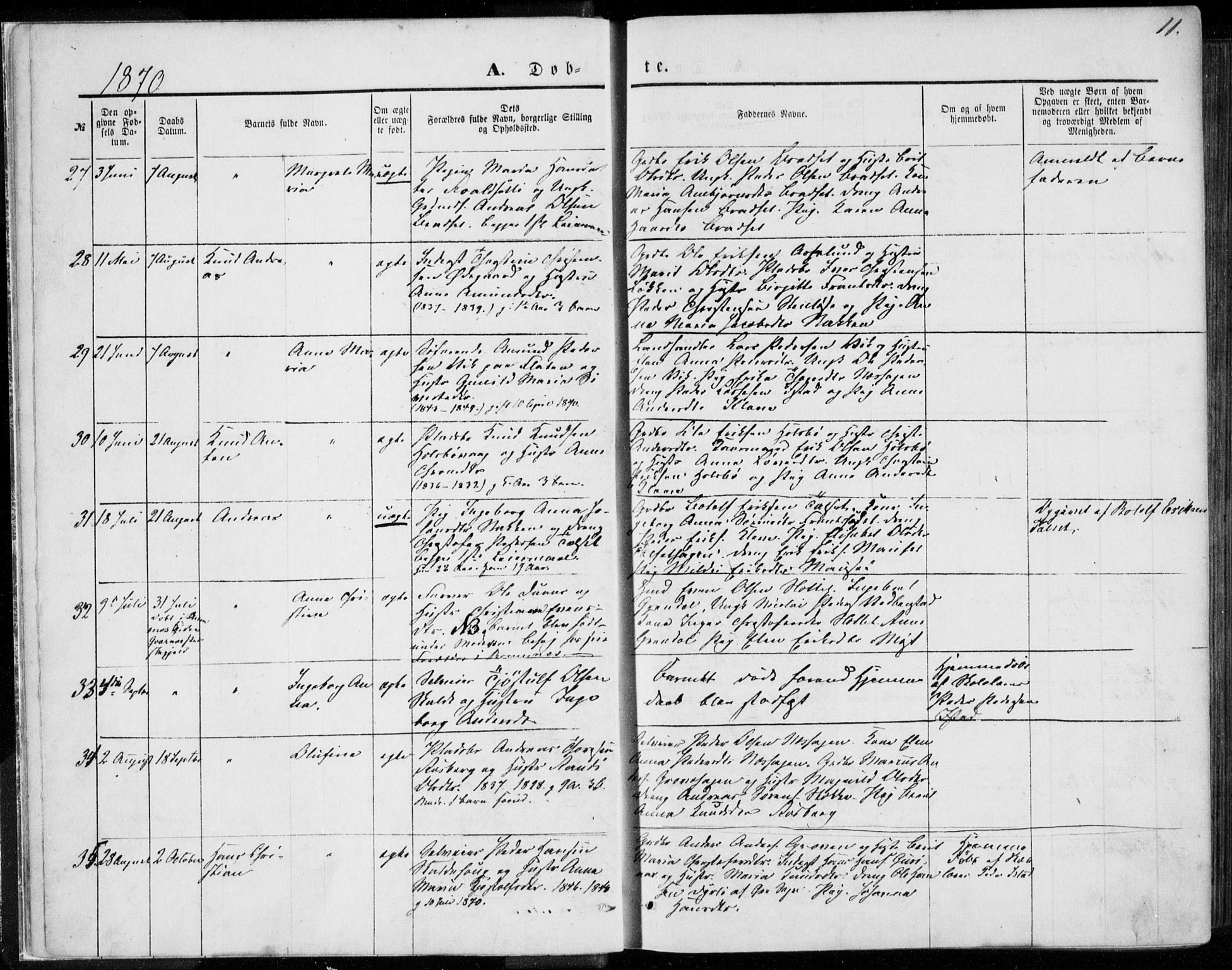 Ministerialprotokoller, klokkerbøker og fødselsregistre - Møre og Romsdal, AV/SAT-A-1454/557/L0681: Ministerialbok nr. 557A03, 1869-1886, s. 11