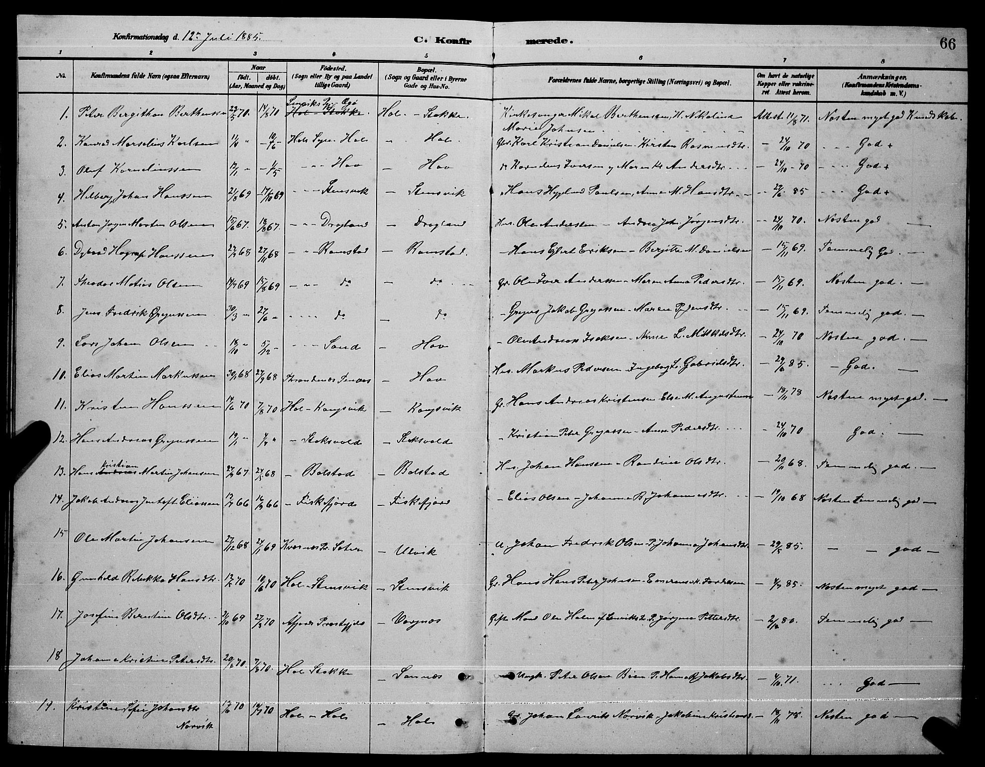 Ministerialprotokoller, klokkerbøker og fødselsregistre - Nordland, AV/SAT-A-1459/865/L0931: Klokkerbok nr. 865C03, 1885-1901, s. 66