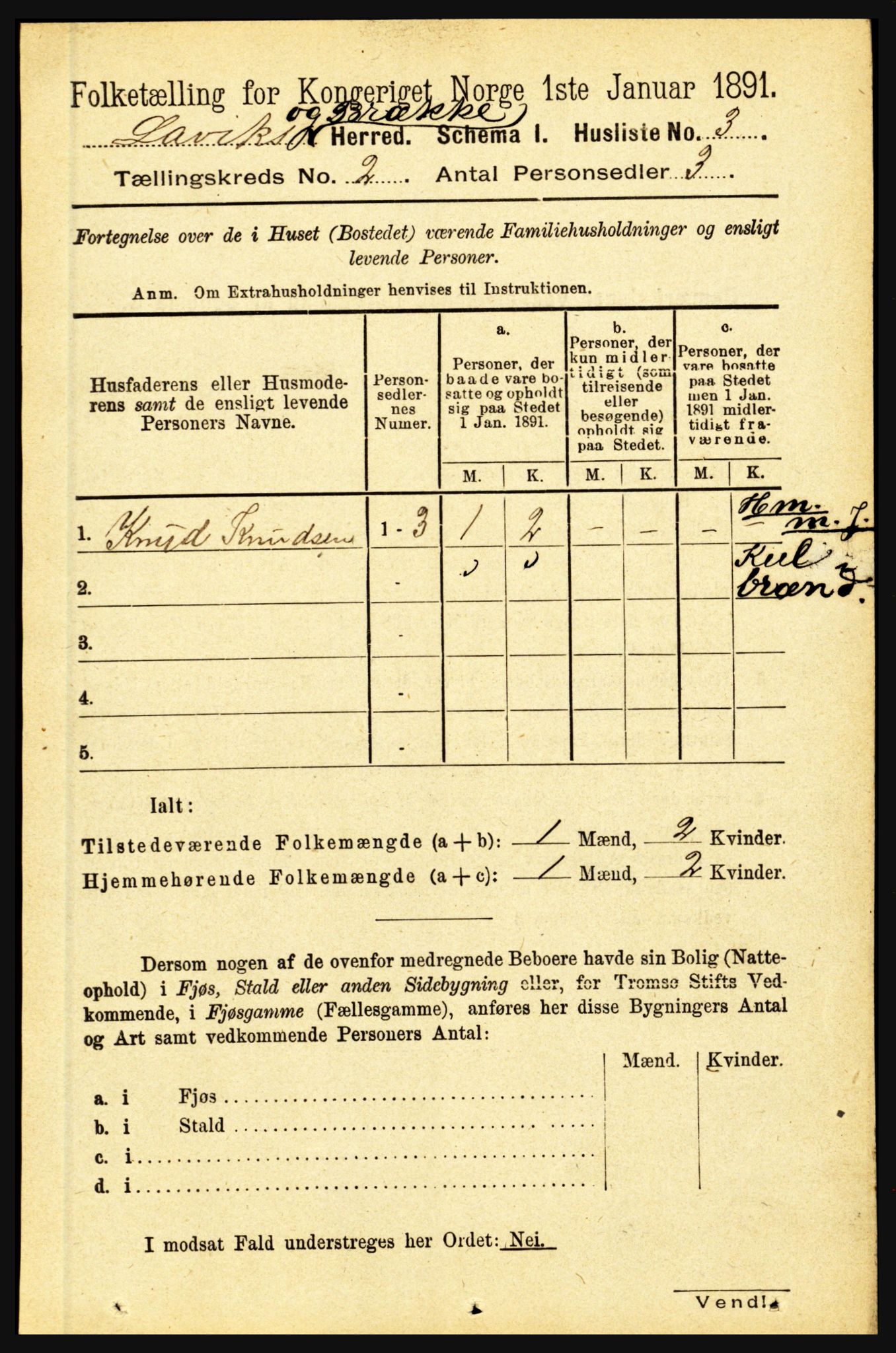 RA, Folketelling 1891 for 1415 Lavik og Brekke herred, 1891, s. 263