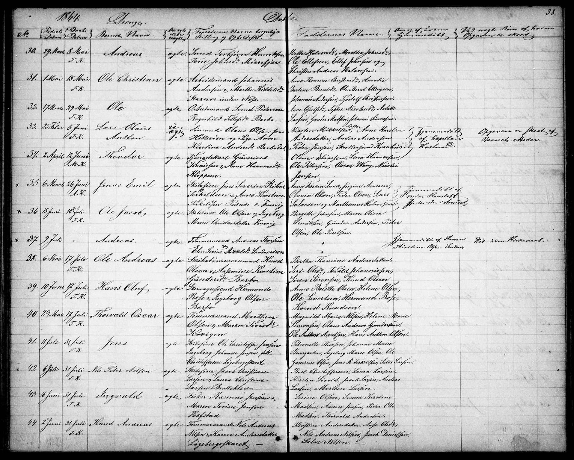 Tromøy sokneprestkontor, AV/SAK-1111-0041/F/Fb/L0003: Klokkerbok nr. B 3, 1859-1868, s. 38