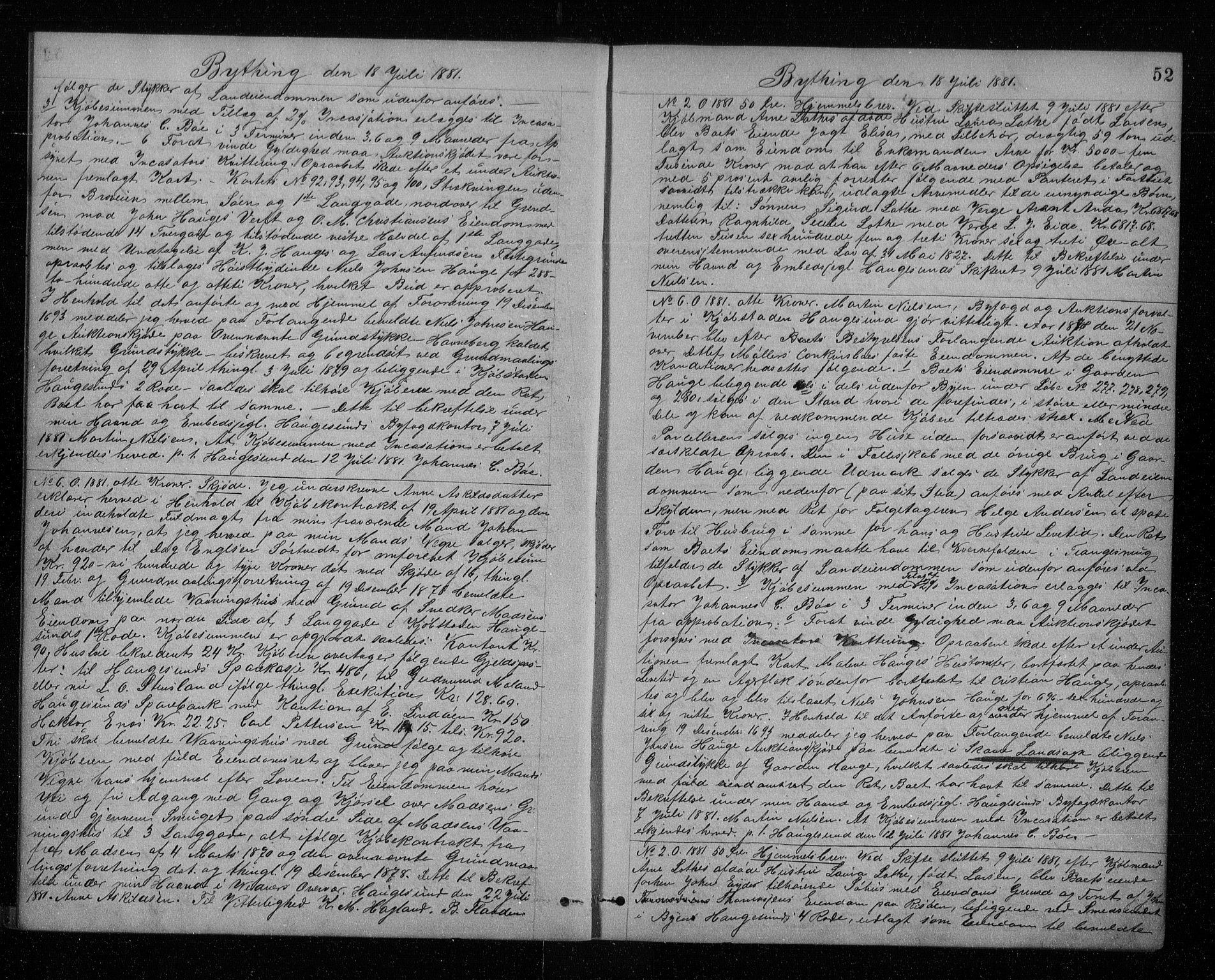 Haugesund tingrett, AV/SAST-A-101415/01/II/IIC/L0003: Pantebok nr. 3, 1879-1889, s. 52