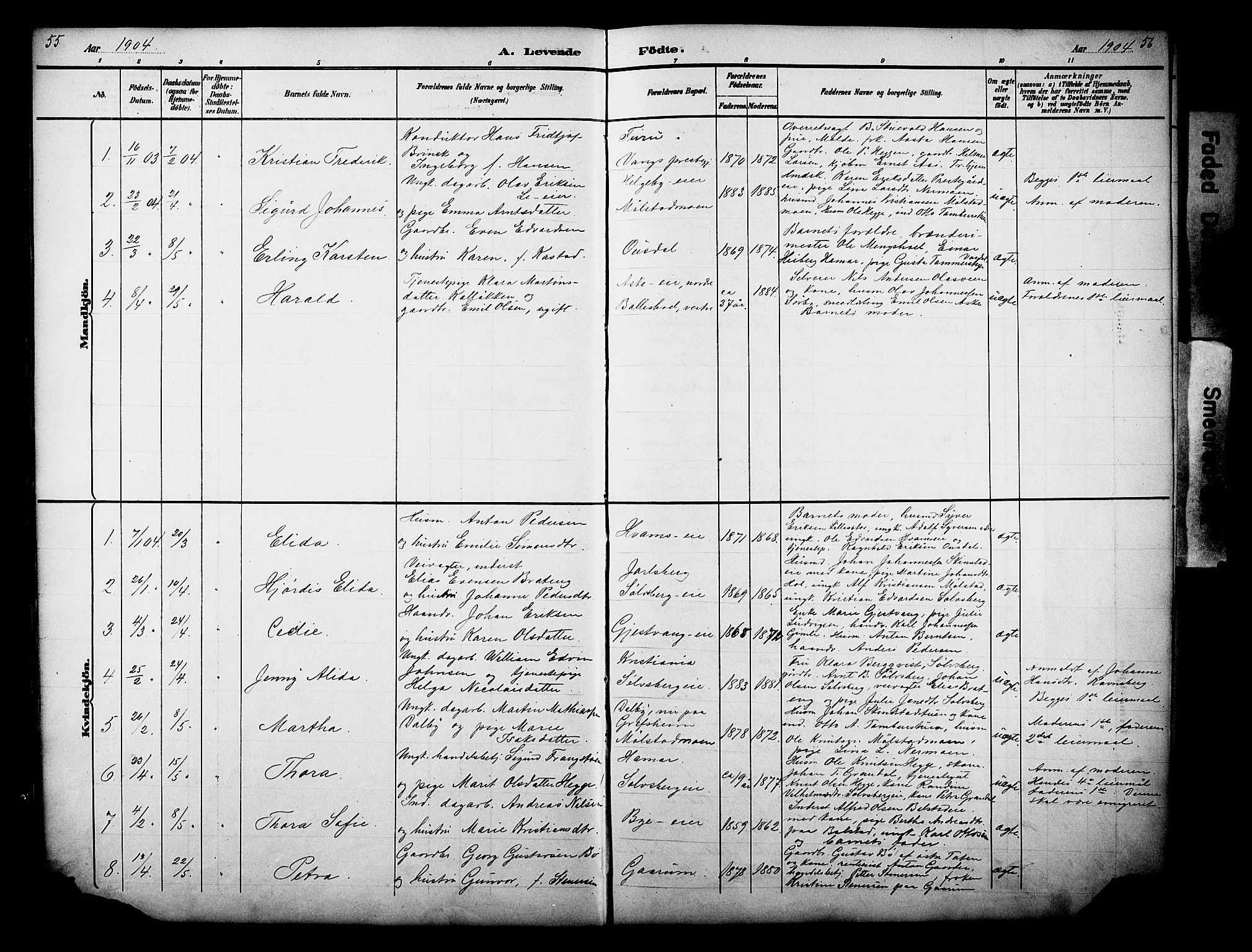 Nes prestekontor, Hedmark, AV/SAH-PREST-020/L/La/L0006: Klokkerbok nr. 6, 1890-1932, s. 55-56