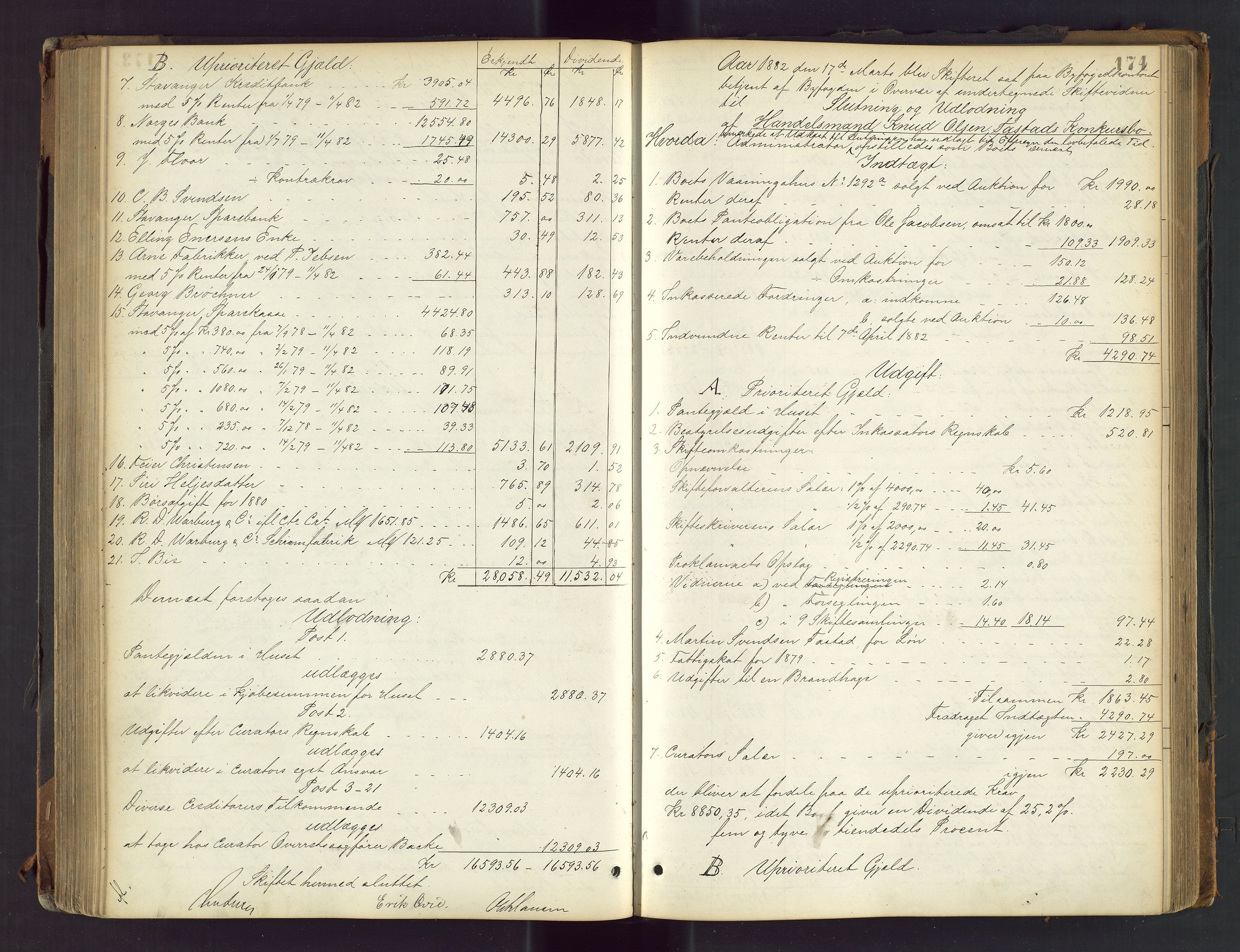 Stavanger byfogd, AV/SAST-A-101408/001/5/50/503BD/L0003: Skifteutlodningsprotokoll, 1878-1885, s. 174