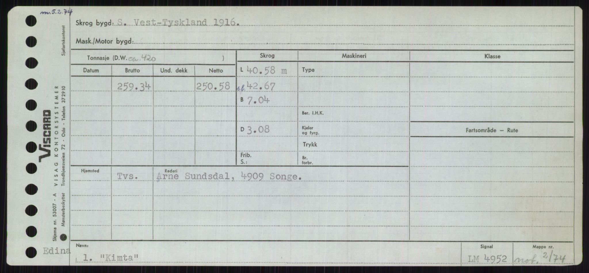 Sjøfartsdirektoratet med forløpere, Skipsmålingen, RA/S-1627/H/Hc/L0001: Lektere, A-Y, s. 253