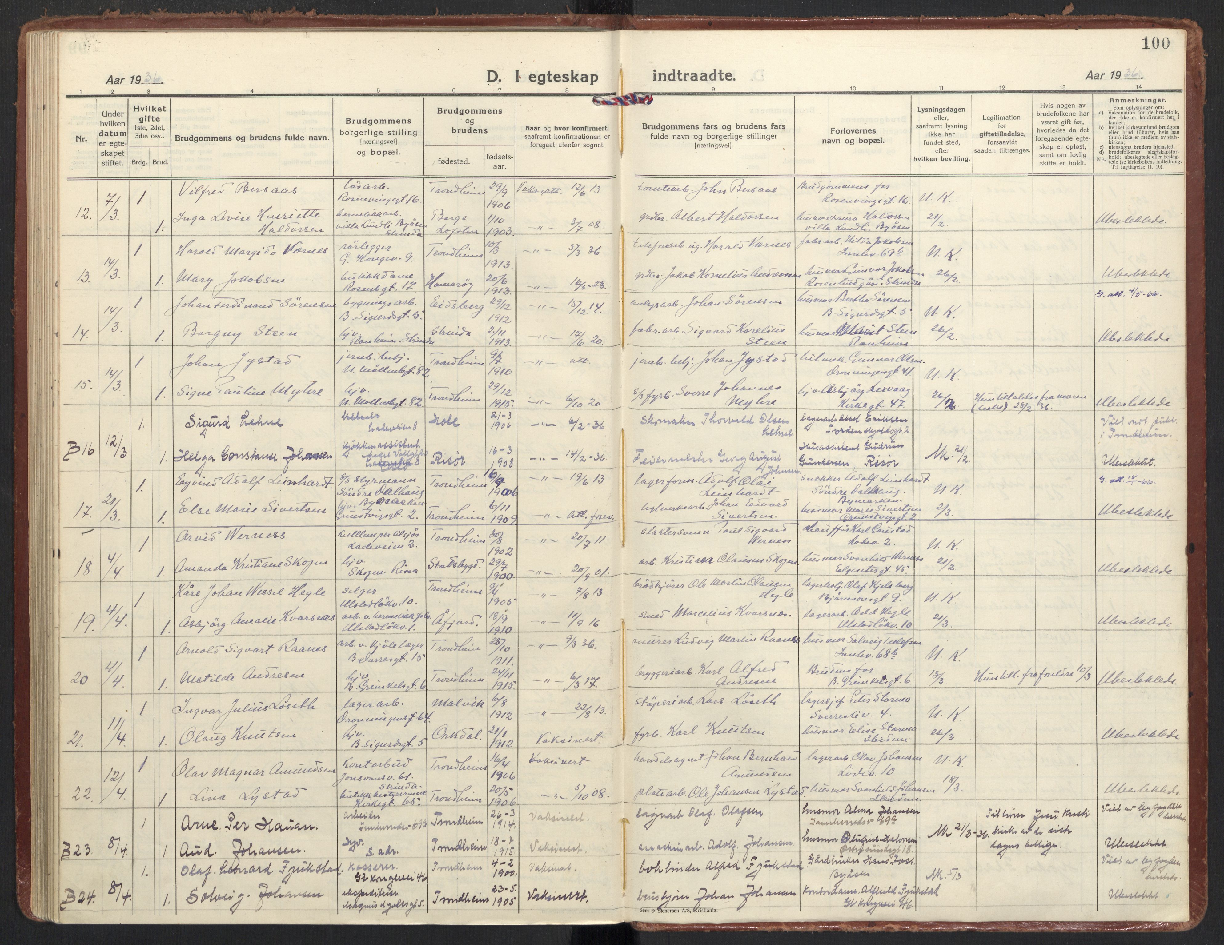 Ministerialprotokoller, klokkerbøker og fødselsregistre - Sør-Trøndelag, SAT/A-1456/605/L0249: Ministerialbok nr. 605A11, 1925-1936, s. 100