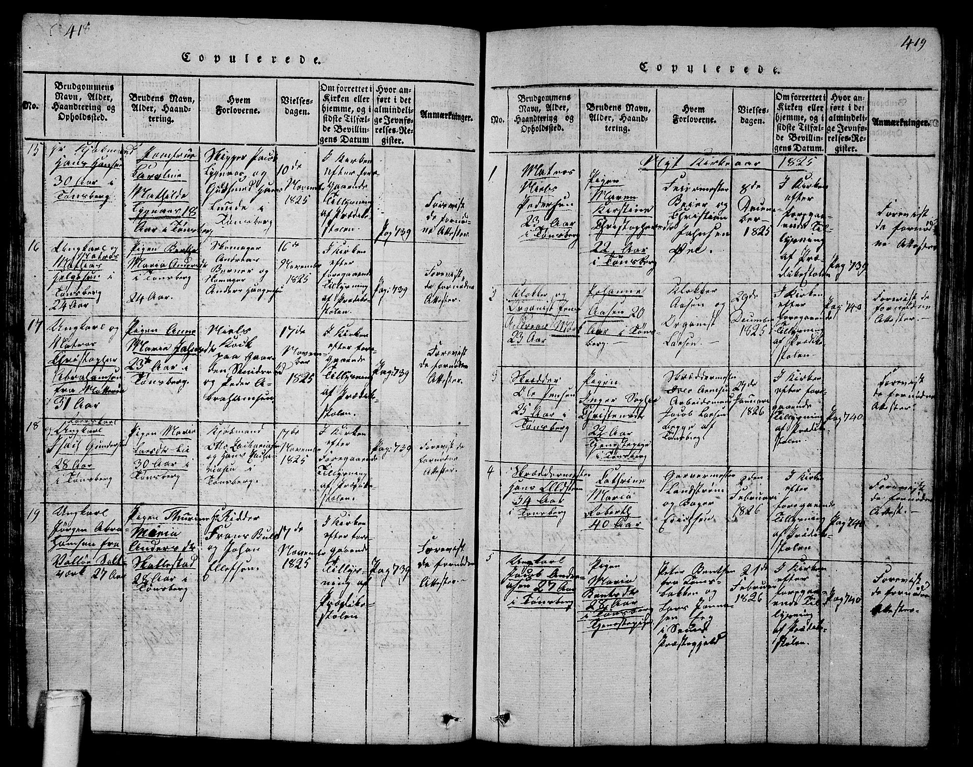 Tønsberg kirkebøker, AV/SAKO-A-330/G/Ga/L0001: Klokkerbok nr. 1, 1813-1826, s. 418-419