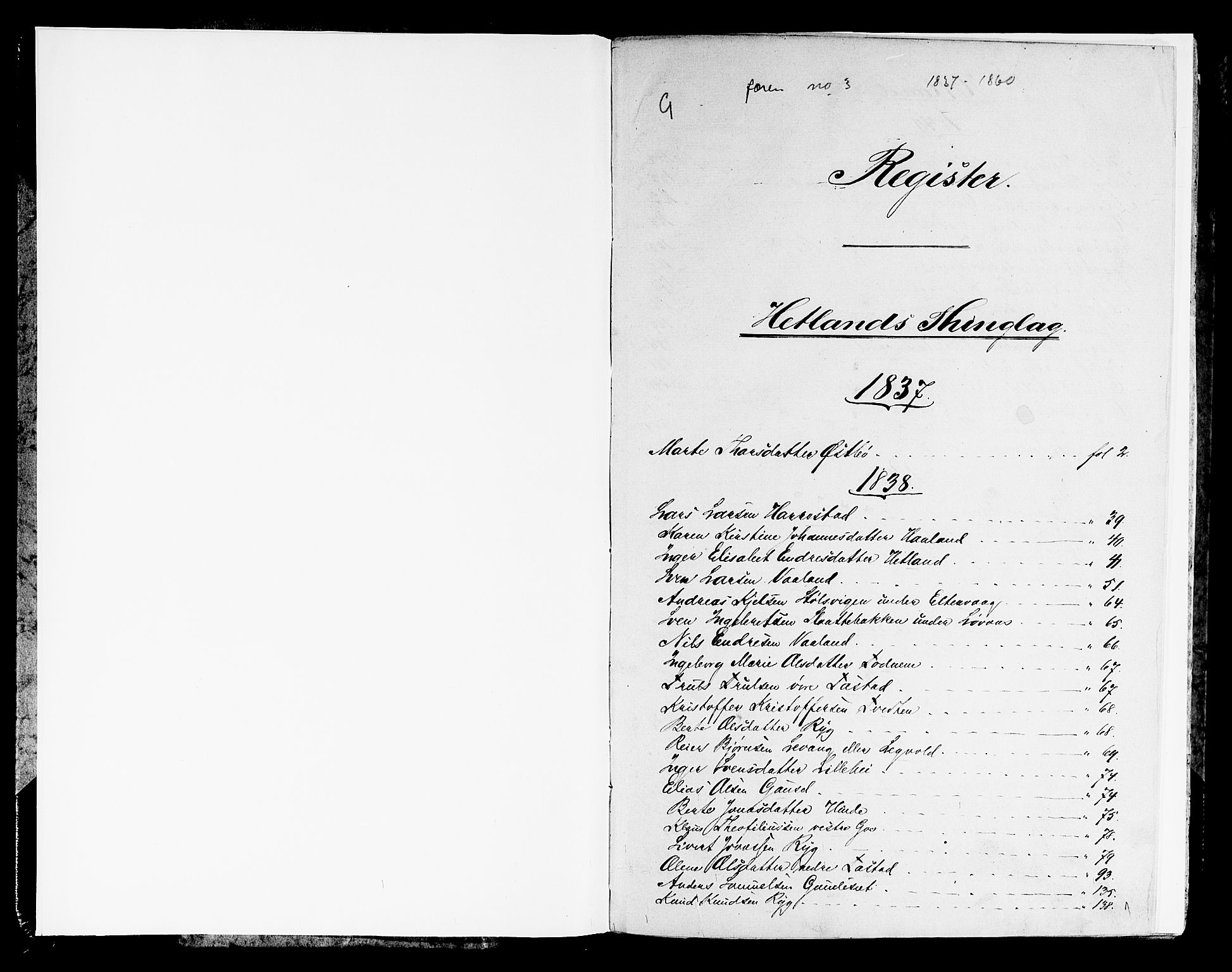 Jæren og Dalane sorenskriveri, SAST/A-100306/5/50BC/L0003: SKIFTEPROTOKOLL JÆREN, 1837-1860