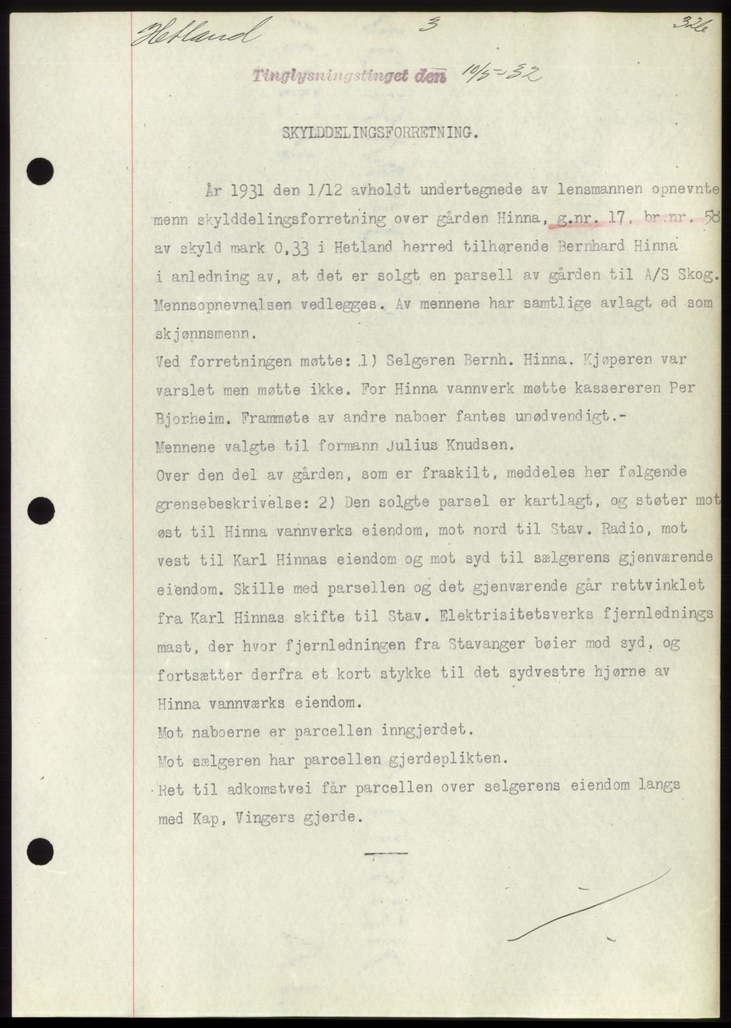 Jæren sorenskriveri, SAST/A-100310/03/G/Gba/L0059: Pantebok nr. 58, 1931-1932, Tingl.dato: 10.05.1932