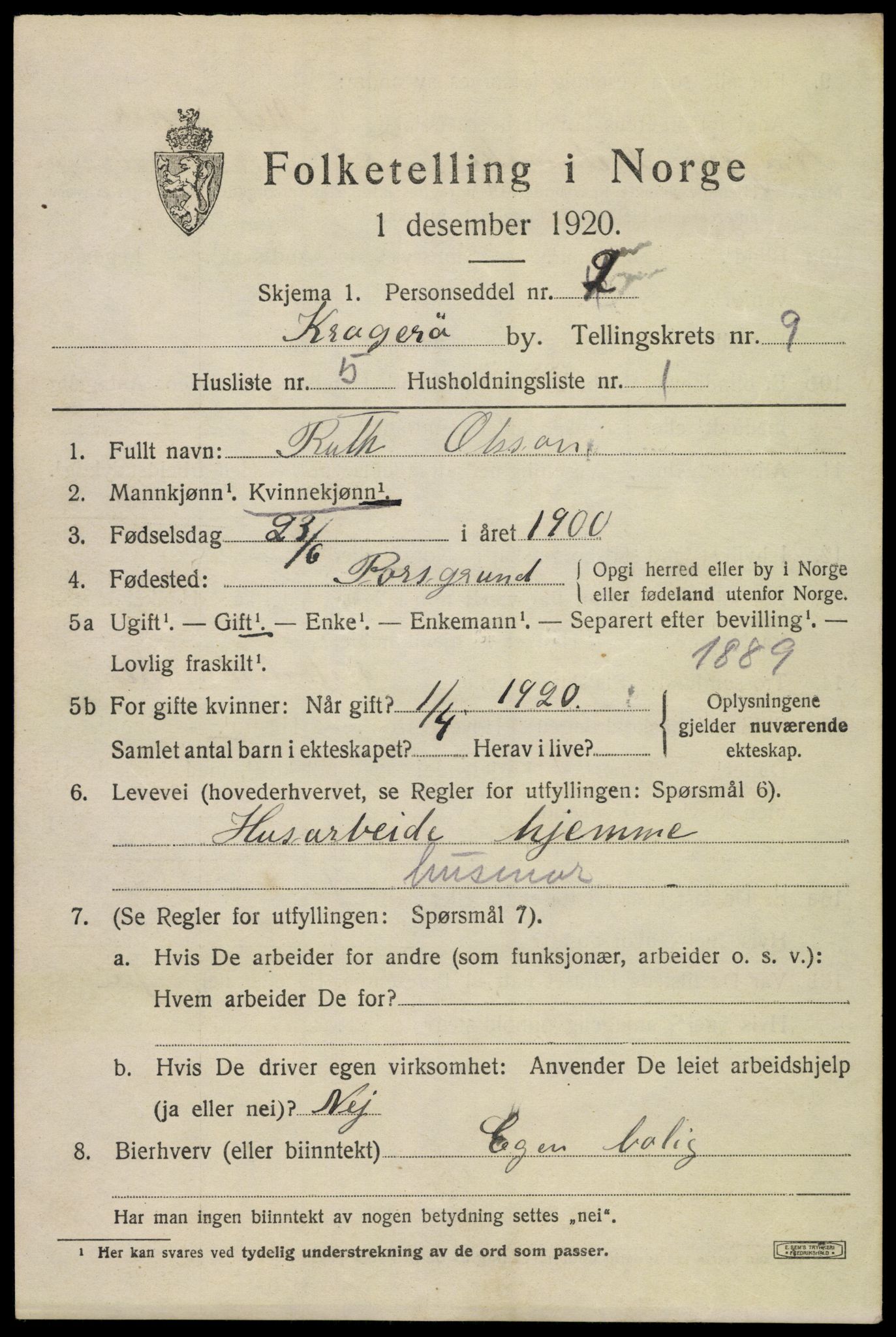 SAKO, Folketelling 1920 for 0801 Kragerø kjøpstad, 1920, s. 11999