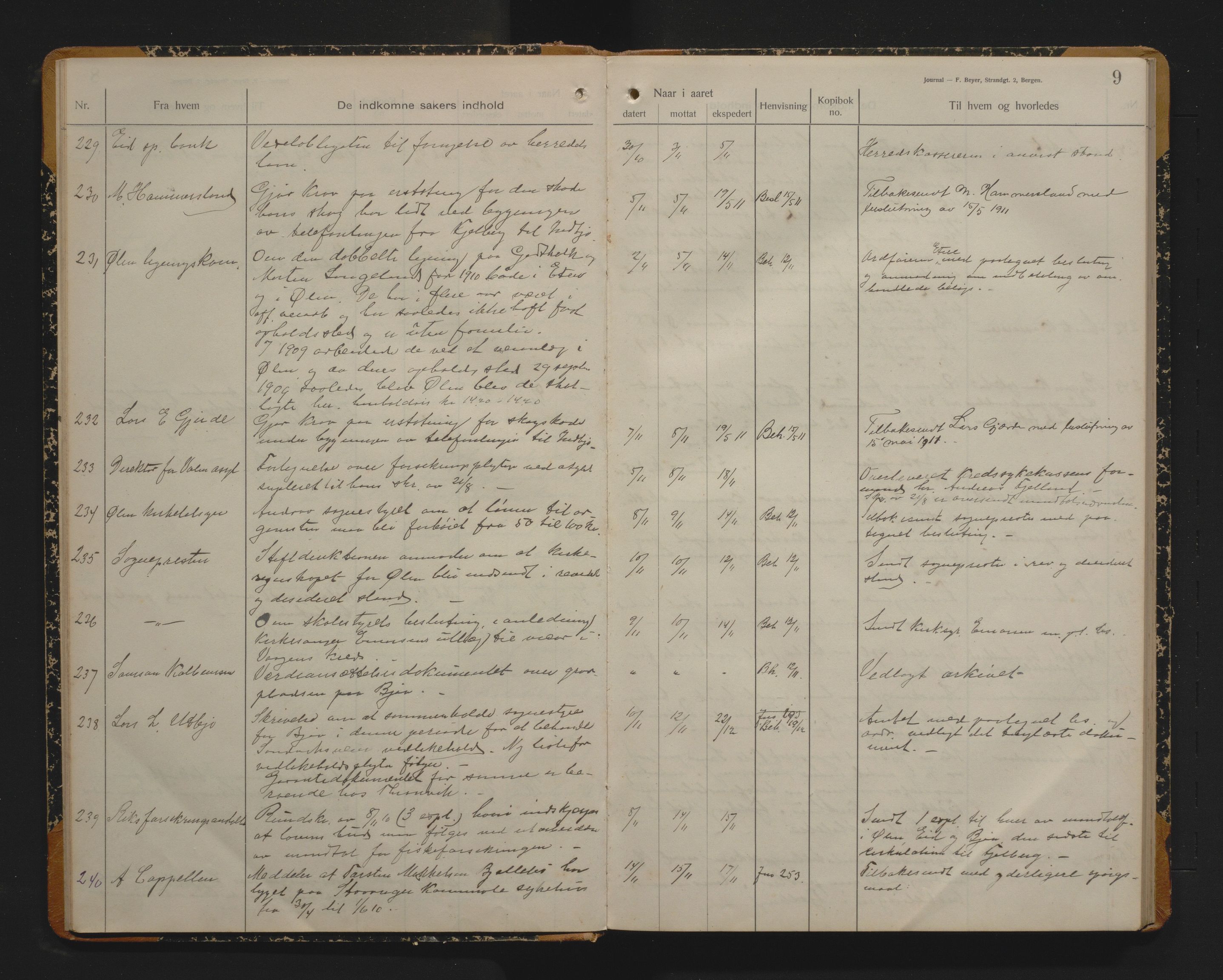 Fjelberg kommune. Formannskapet, IKAH/1213-021/C/Ca/L0004: Postjournal for Fjelberg formannskap, 1910-1914