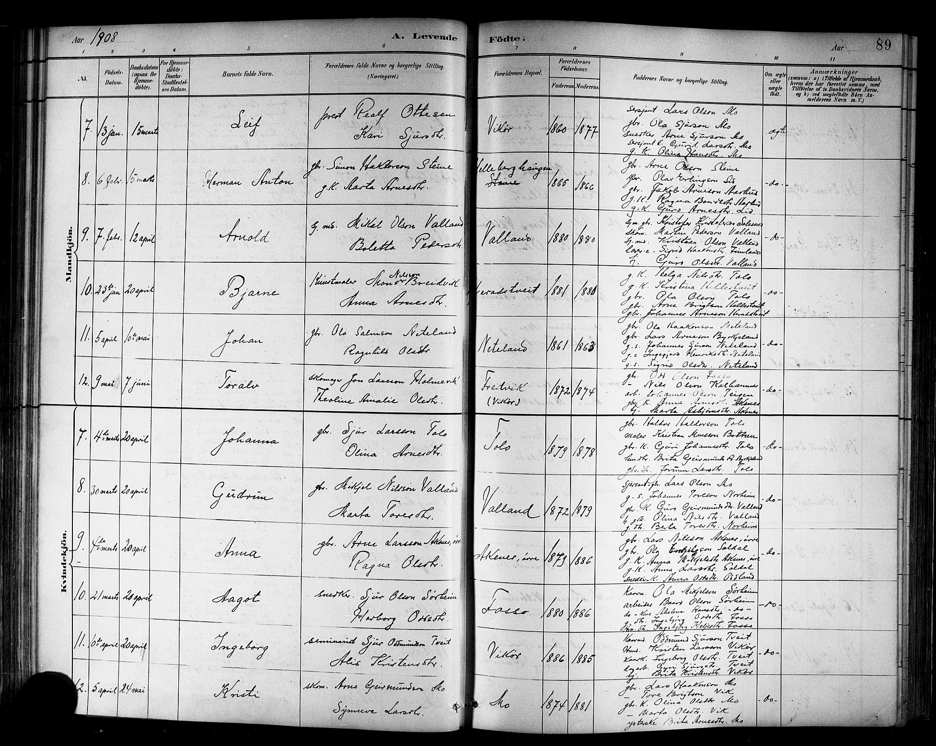 Kvam sokneprestembete, AV/SAB-A-76201/H/Hab: Klokkerbok nr. B 3, 1884-1916, s. 89