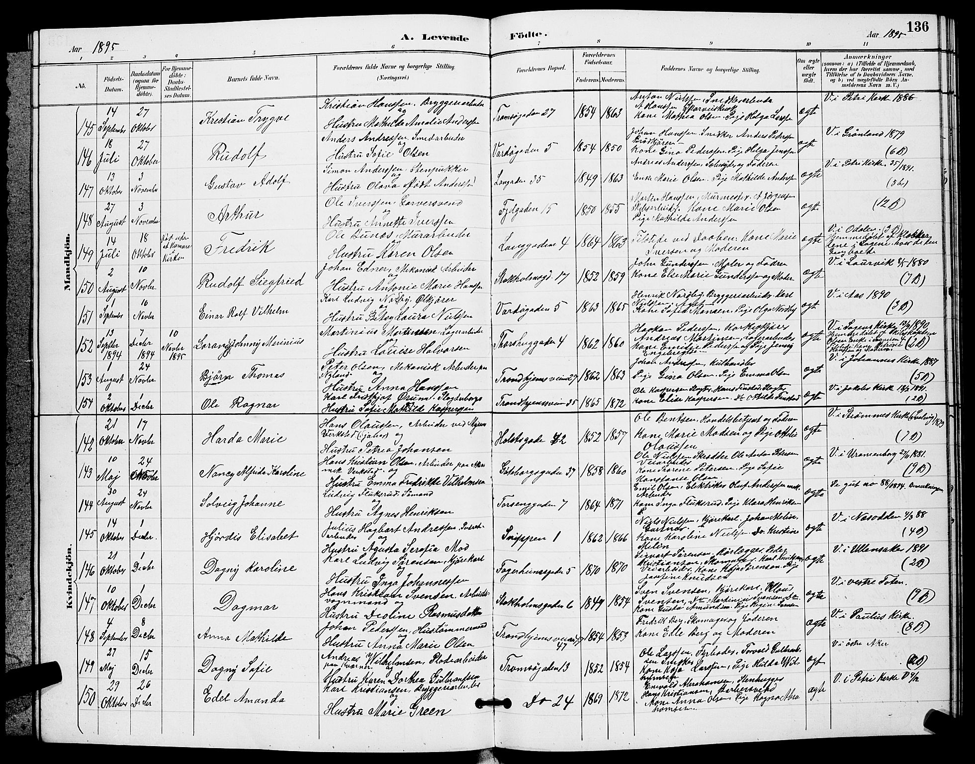 Petrus prestekontor Kirkebøker, AV/SAO-A-10872/G/Ga/L0002: Klokkerbok nr. 2, 1888-1899, s. 136