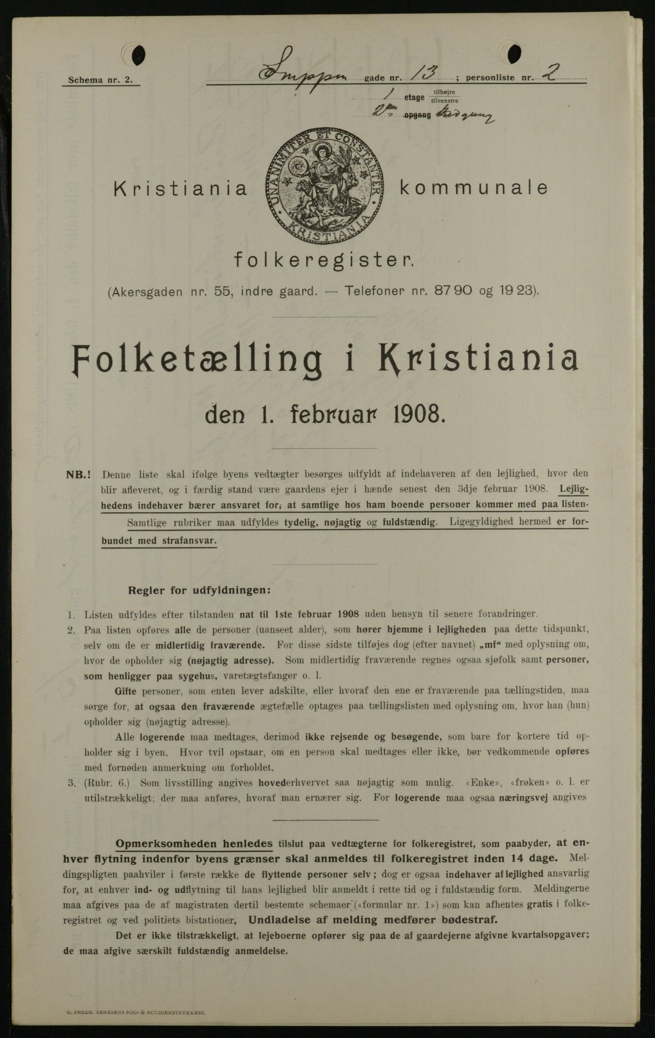 OBA, Kommunal folketelling 1.2.1908 for Kristiania kjøpstad, 1908, s. 88269