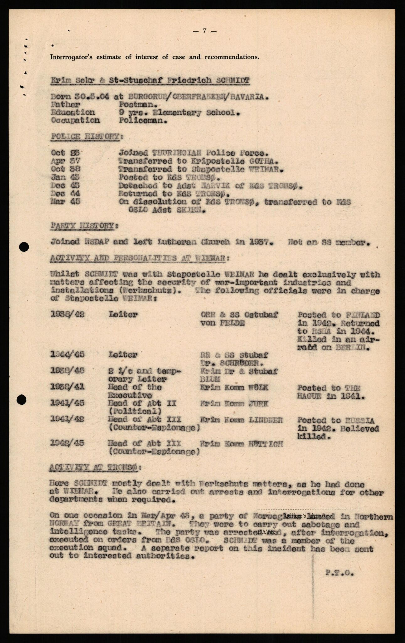 Forsvaret, Forsvarets overkommando II, RA/RAFA-3915/D/Db/L0029: CI Questionaires. Tyske okkupasjonsstyrker i Norge. Tyskere., 1945-1946, s. 407