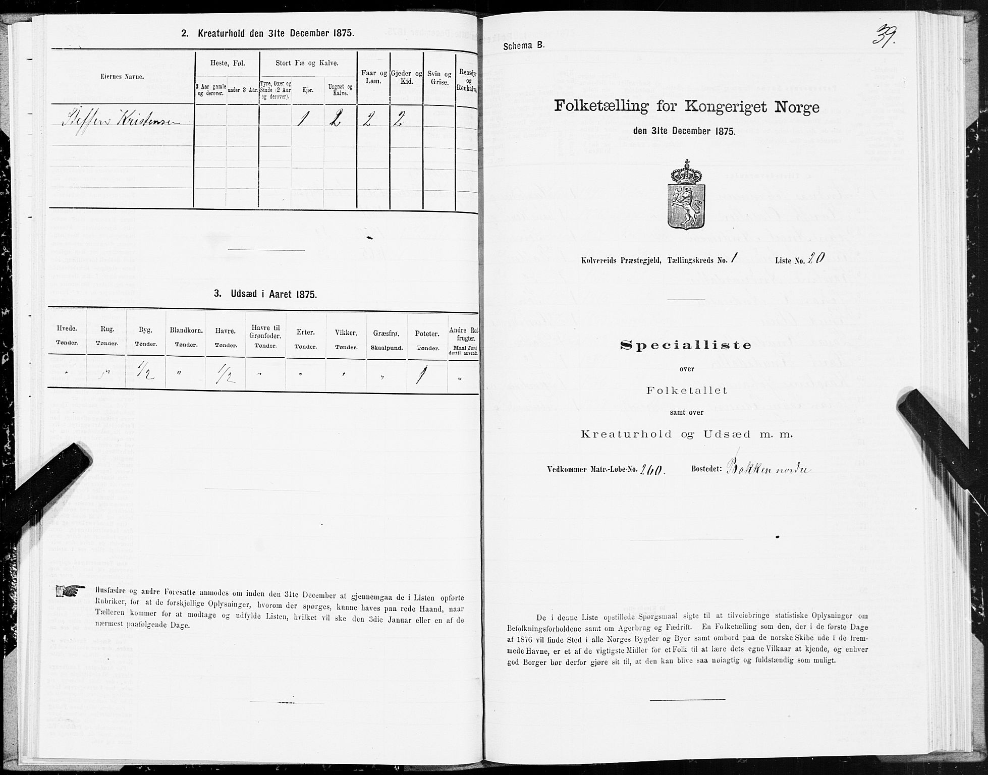 SAT, Folketelling 1875 for 1752P Kolvereid prestegjeld, 1875, s. 1039