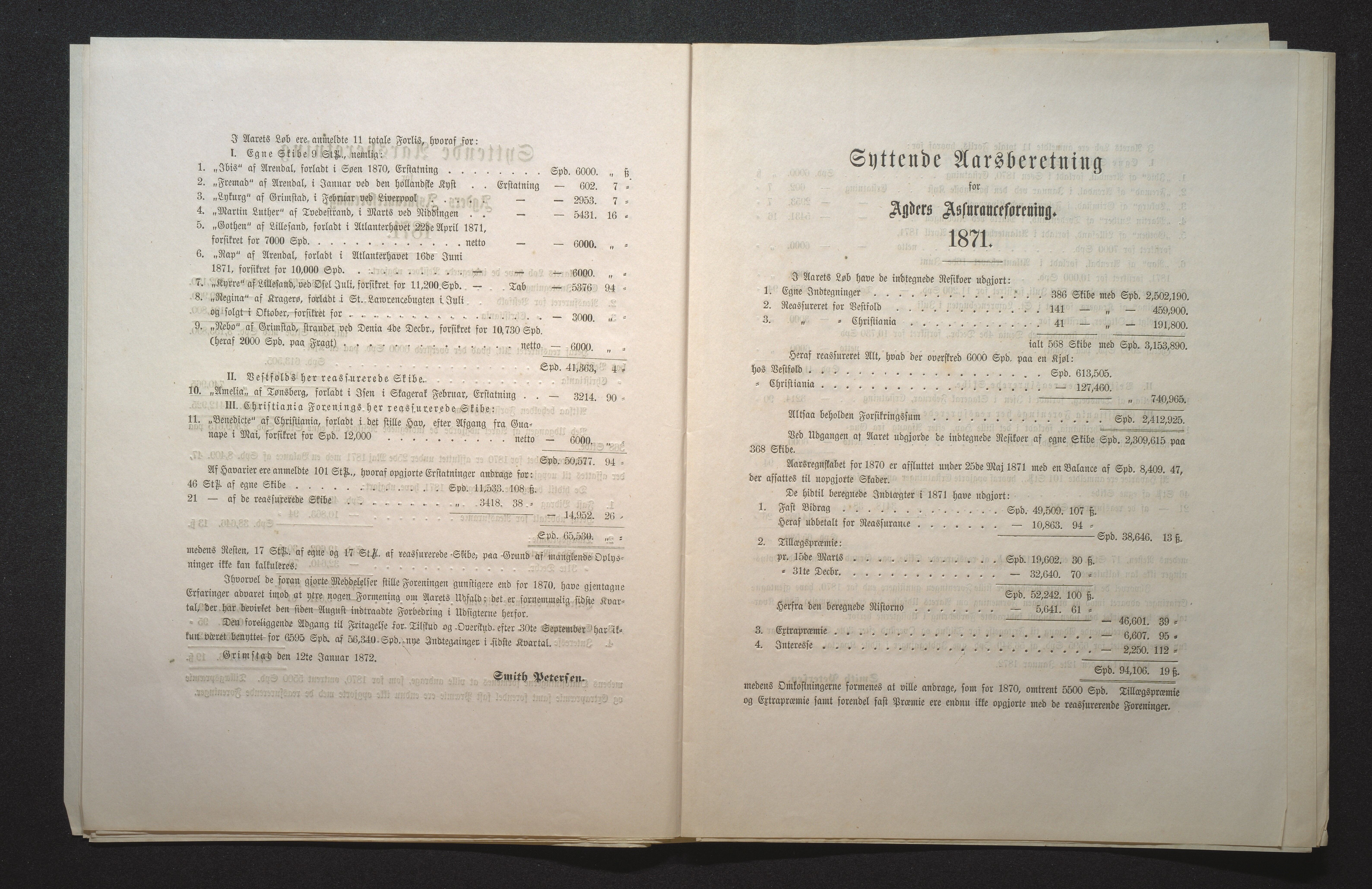 Agders Gjensidige Assuranceforening, AAKS/PA-1718/05/L0001: Regnskap, seilavdeling, pakkesak, 1855-1880