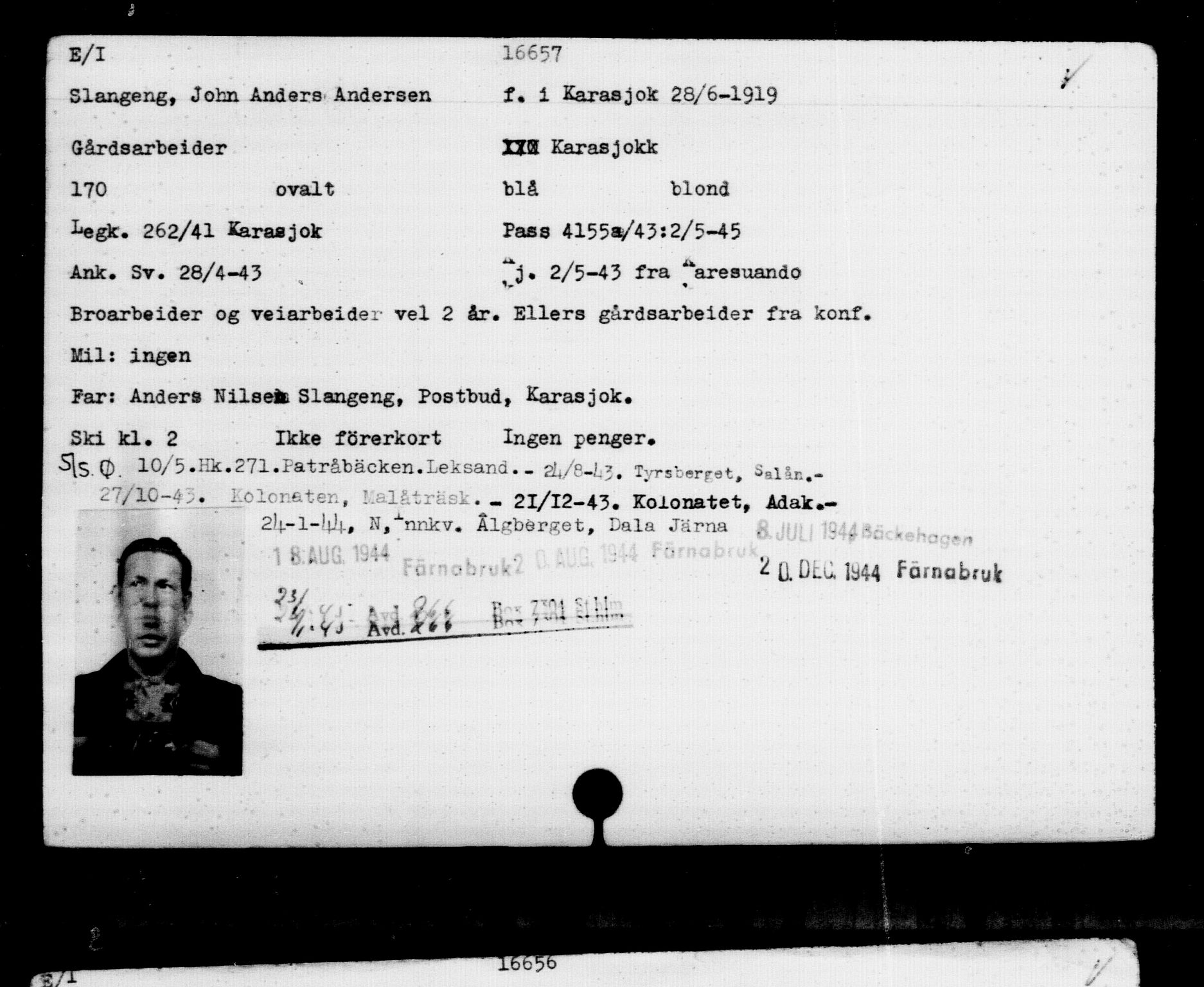 Utenriksstasjonene, Legasjonen i Stockholm, Flyktningkontoret, AV/RA-S-6753/V/Va/L0008: Kjesäterkartoteket, flyktninger med registreringsnr. 15700-18547, 1940-1945, s. 1033