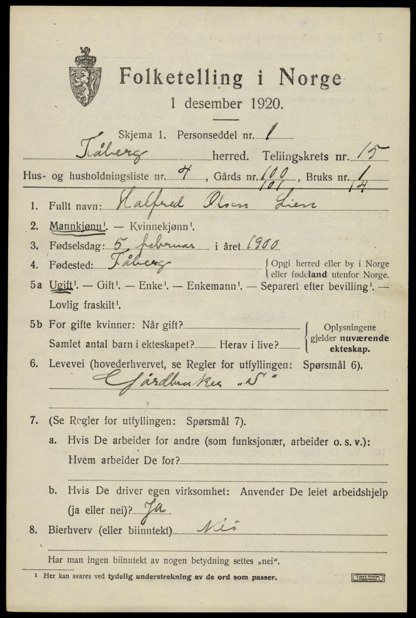 SAH, Folketelling 1920 for 0524 Fåberg herred, 1920, s. 15084