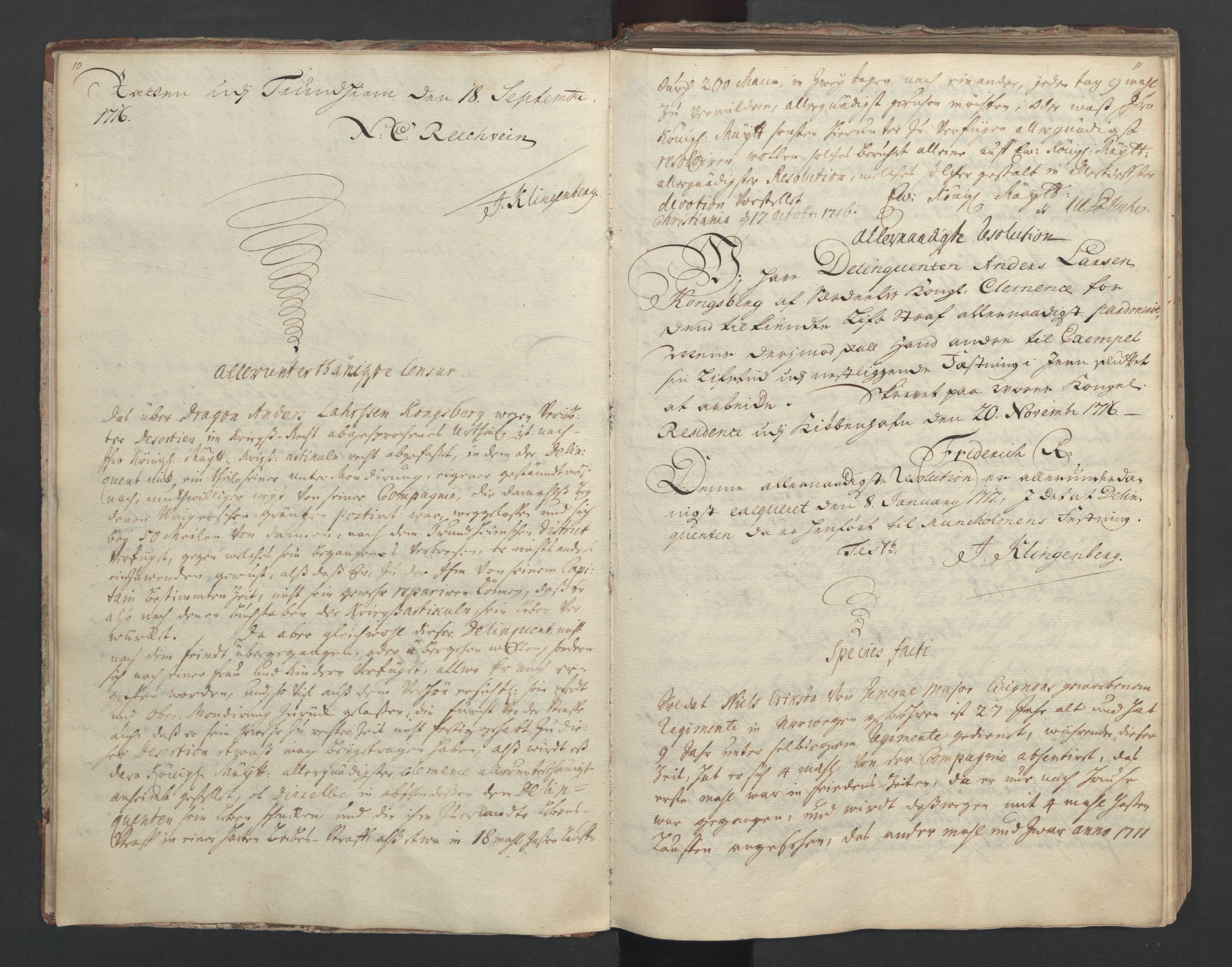 Forsvaret, Generalauditøren, AV/RA-RAFA-1772/F/Fg/Fga/L0003: Justitsprotokoller, 1716-1720, s. 10-11