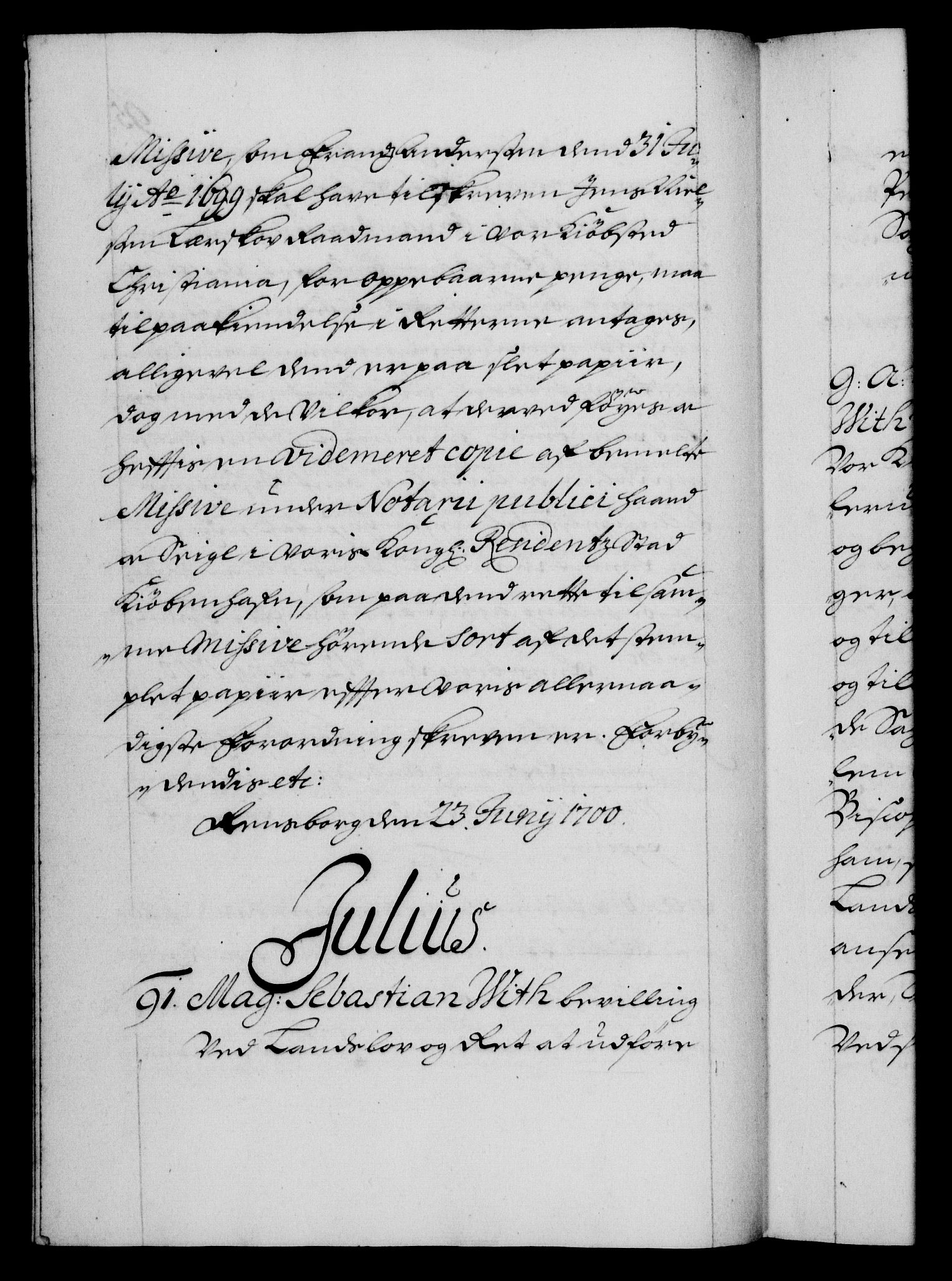 Danske Kanselli 1572-1799, AV/RA-EA-3023/F/Fc/Fca/Fcaa/L0018: Norske registre, 1699-1703, s. 95b