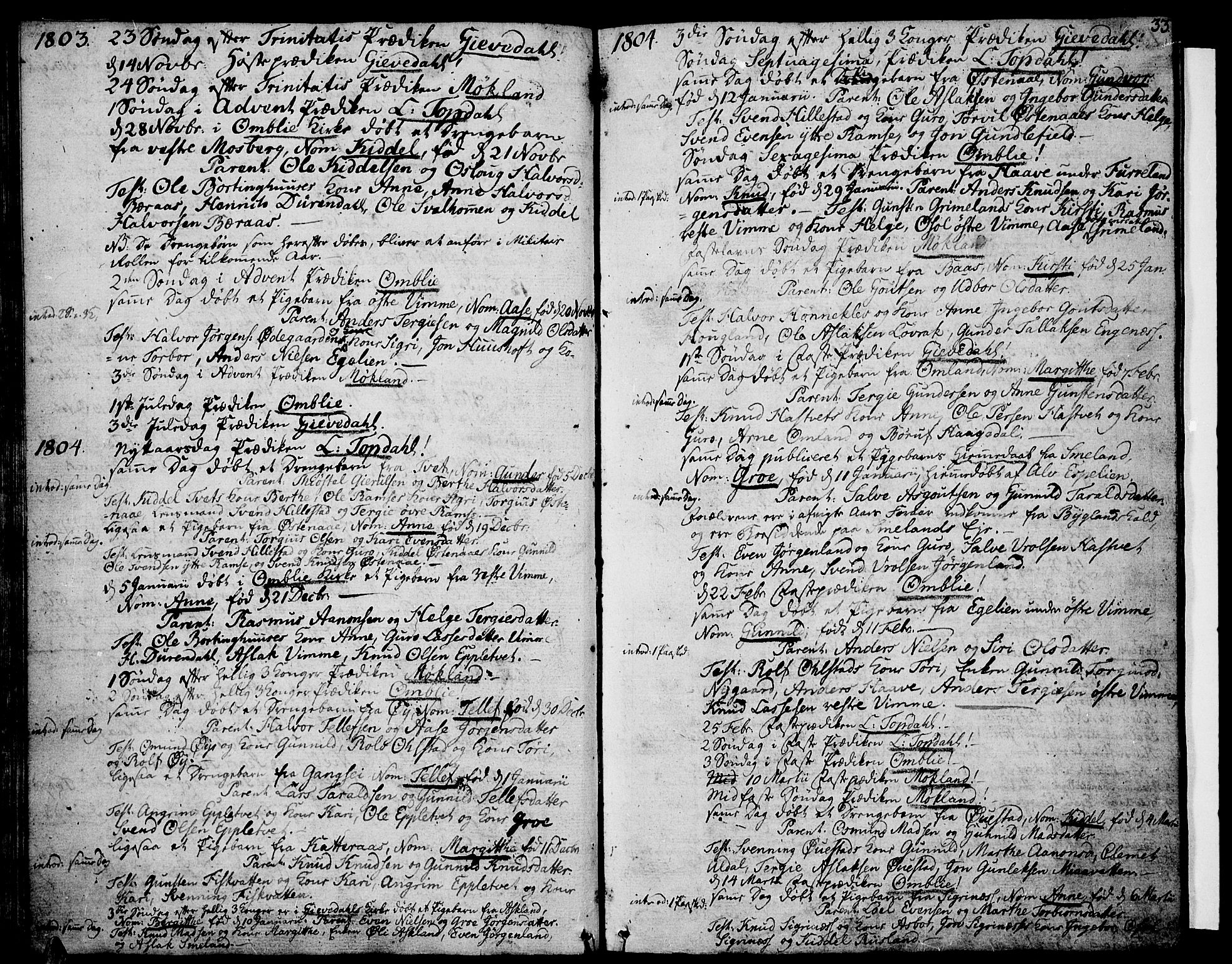 Åmli sokneprestkontor, AV/SAK-1111-0050/F/Fa/Fac/L0005: Ministerialbok nr. A 5, 1796-1816, s. 33