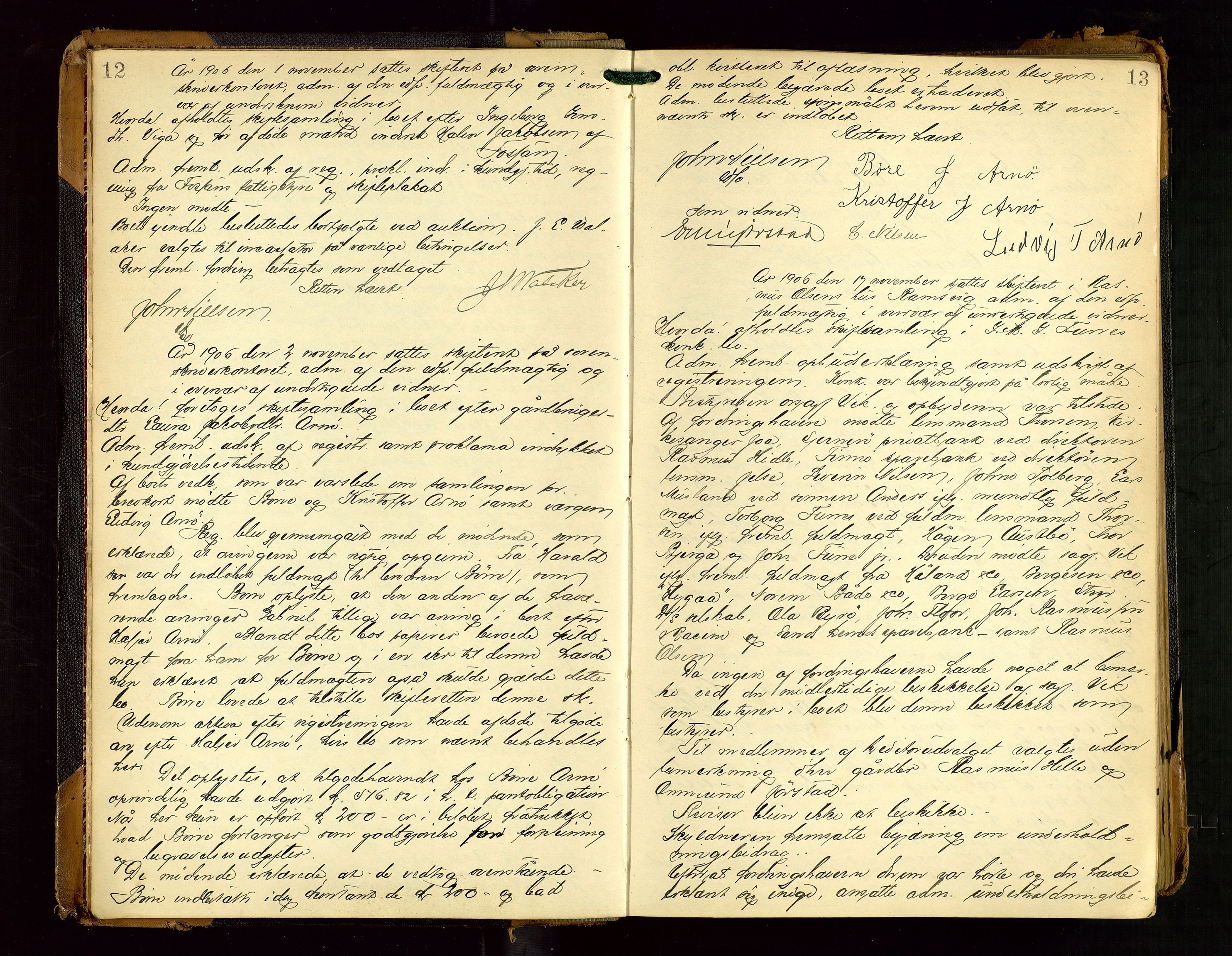 Ryfylke tingrett, AV/SAST-A-100055/001/IV/IVF/L0016: Skifteforhandlingsprotokoll, 1906-1915, s. 12-13