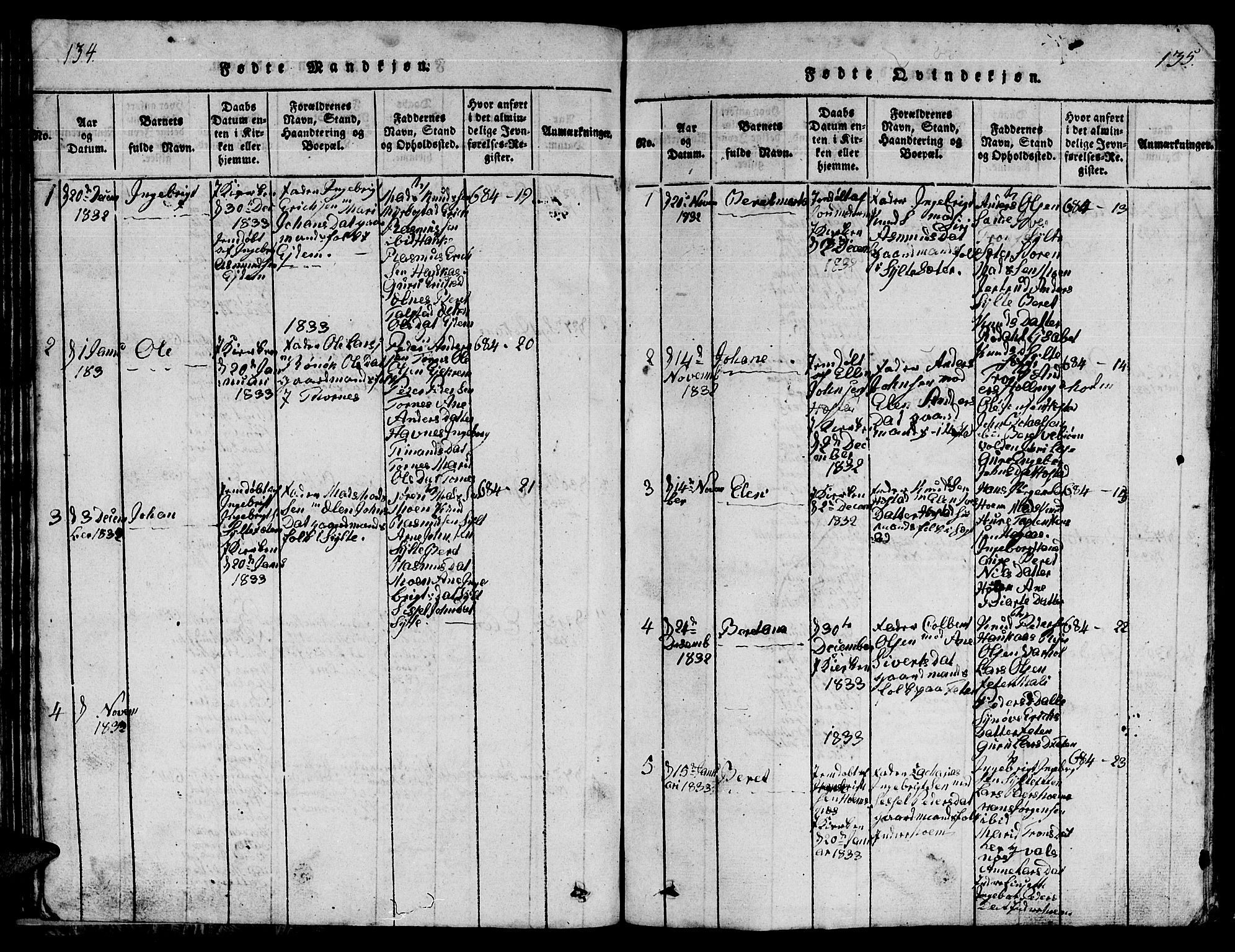 Ministerialprotokoller, klokkerbøker og fødselsregistre - Møre og Romsdal, AV/SAT-A-1454/565/L0752: Klokkerbok nr. 565C01, 1817-1844, s. 134-135