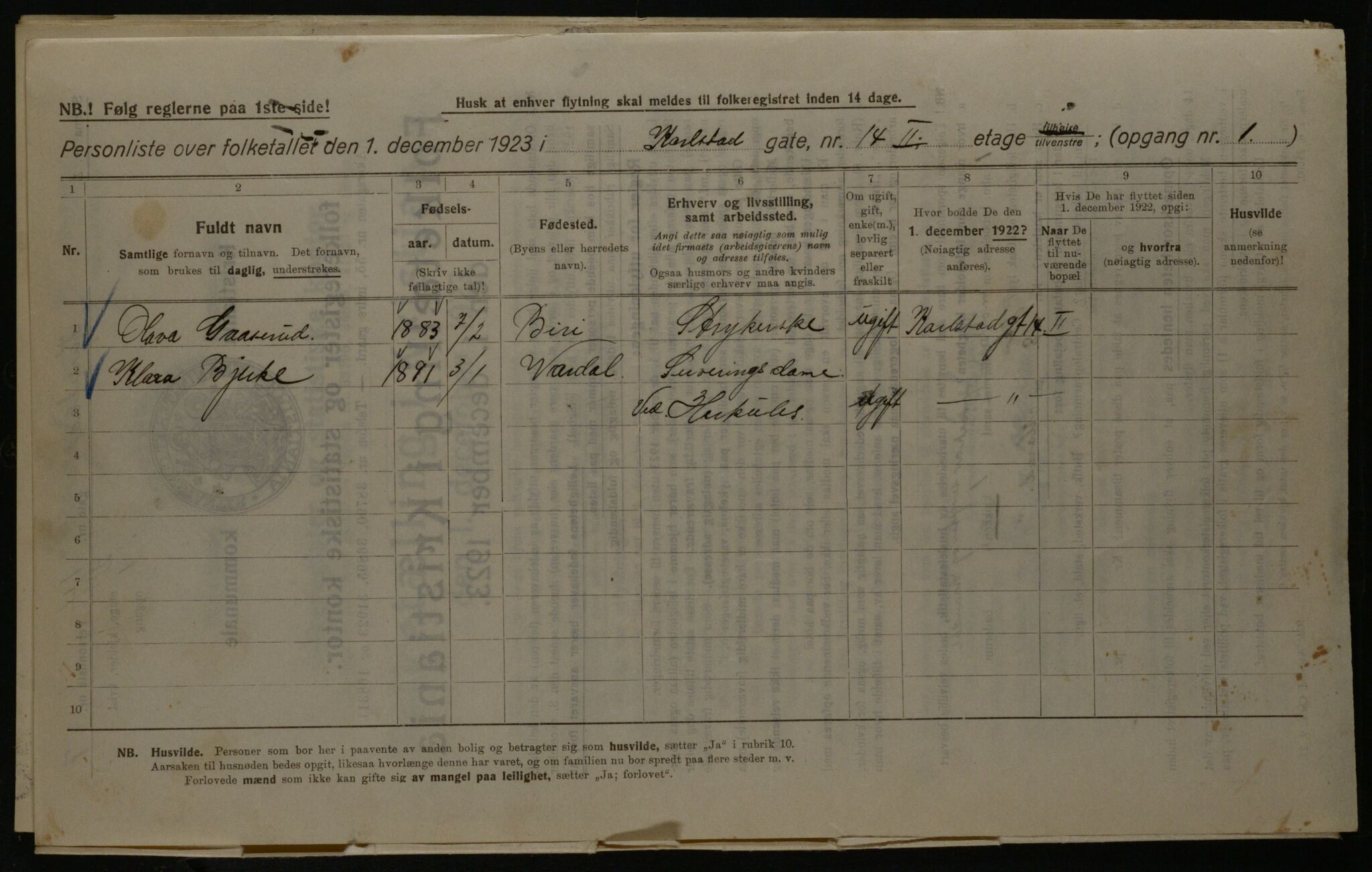 OBA, Kommunal folketelling 1.12.1923 for Kristiania, 1923, s. 54931