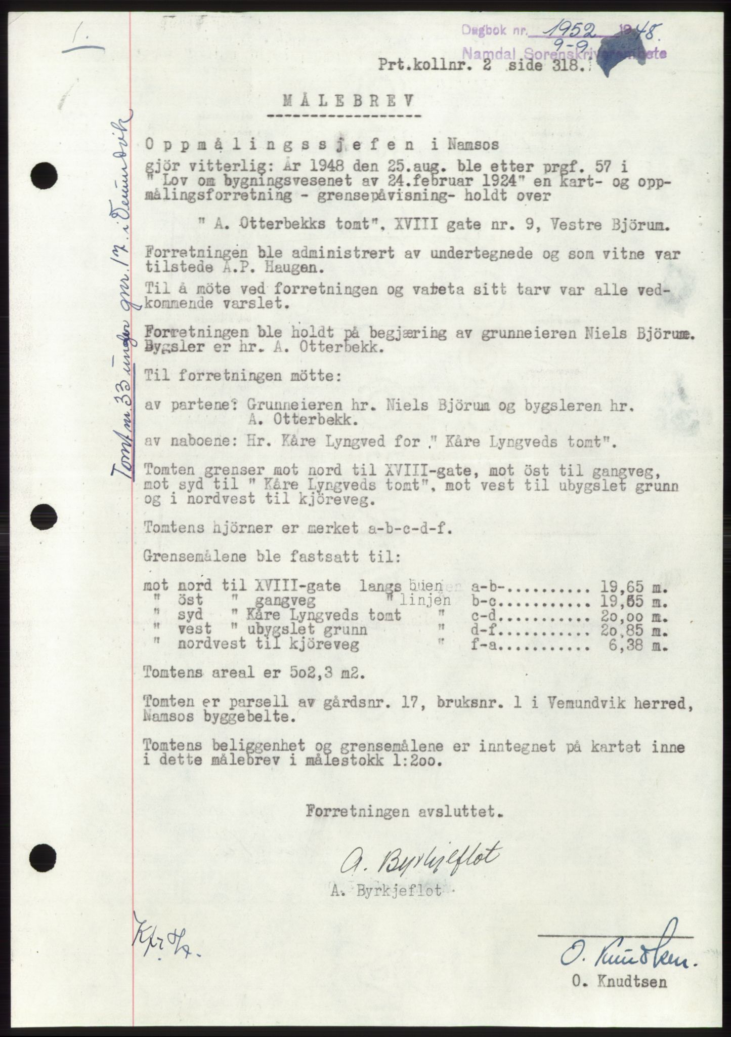 Namdal sorenskriveri, SAT/A-4133/1/2/2C: Pantebok nr. -, 1948-1948, Dagboknr: 1952/1948