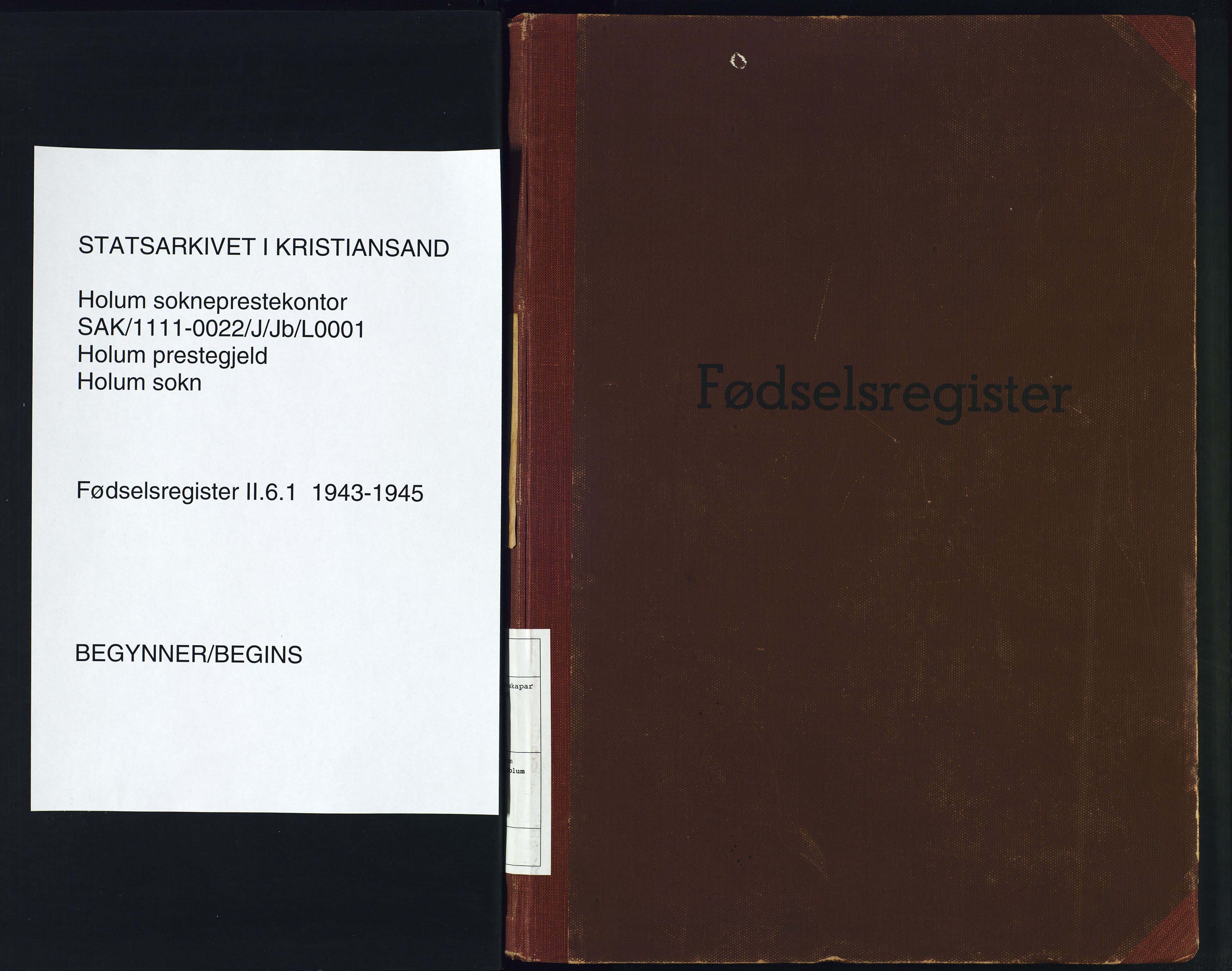 Holum sokneprestkontor, AV/SAK-1111-0022/J/Jb/L0001: Fødselsregister nr. II.6.1, 1943-1945