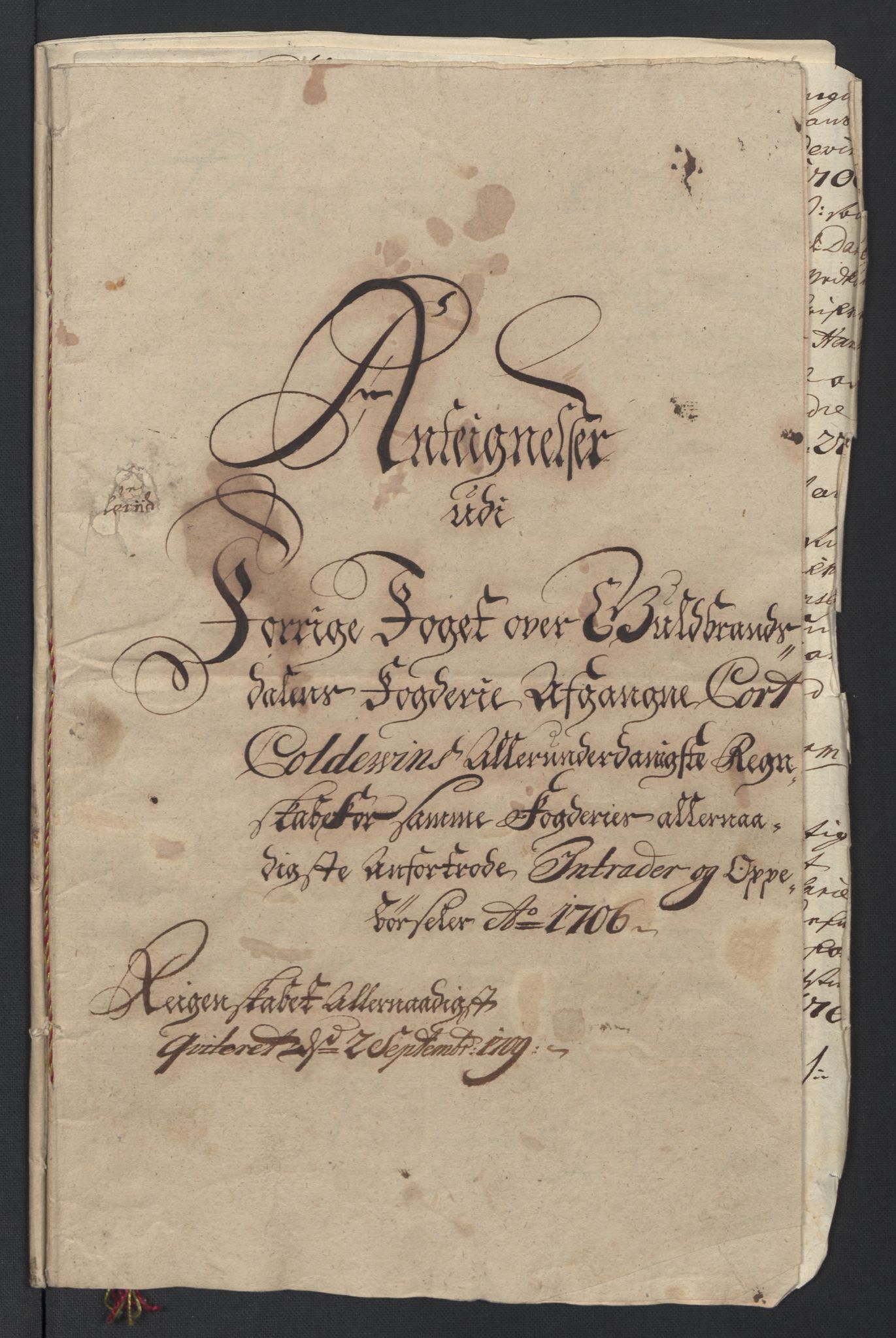 Rentekammeret inntil 1814, Reviderte regnskaper, Fogderegnskap, RA/EA-4092/R17/L1178: Fogderegnskap Gudbrandsdal, 1705-1707, s. 257