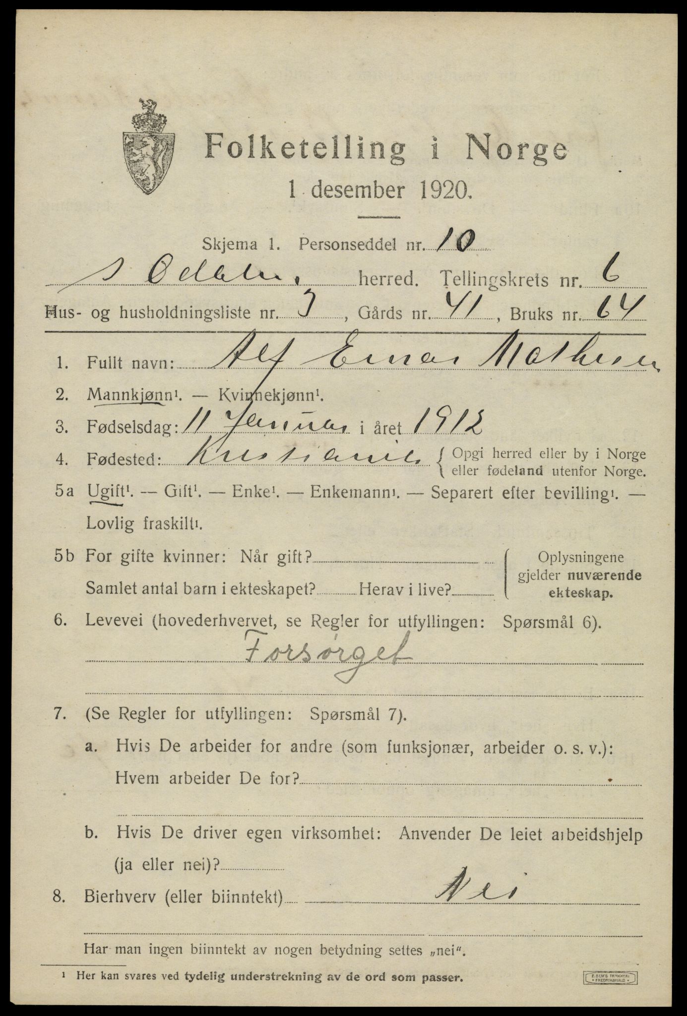 SAH, Folketelling 1920 for 0419 Sør-Odal herred, 1920, s. 6719