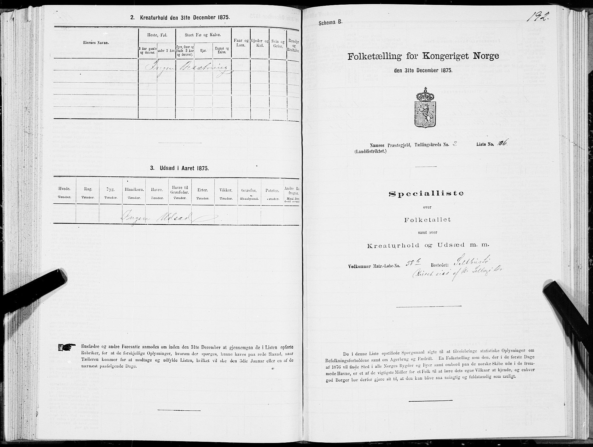 SAT, Folketelling 1875 for 1745L Namsos prestegjeld, Vemundvik sokn og Sævik sokn, 1875, s. 2192