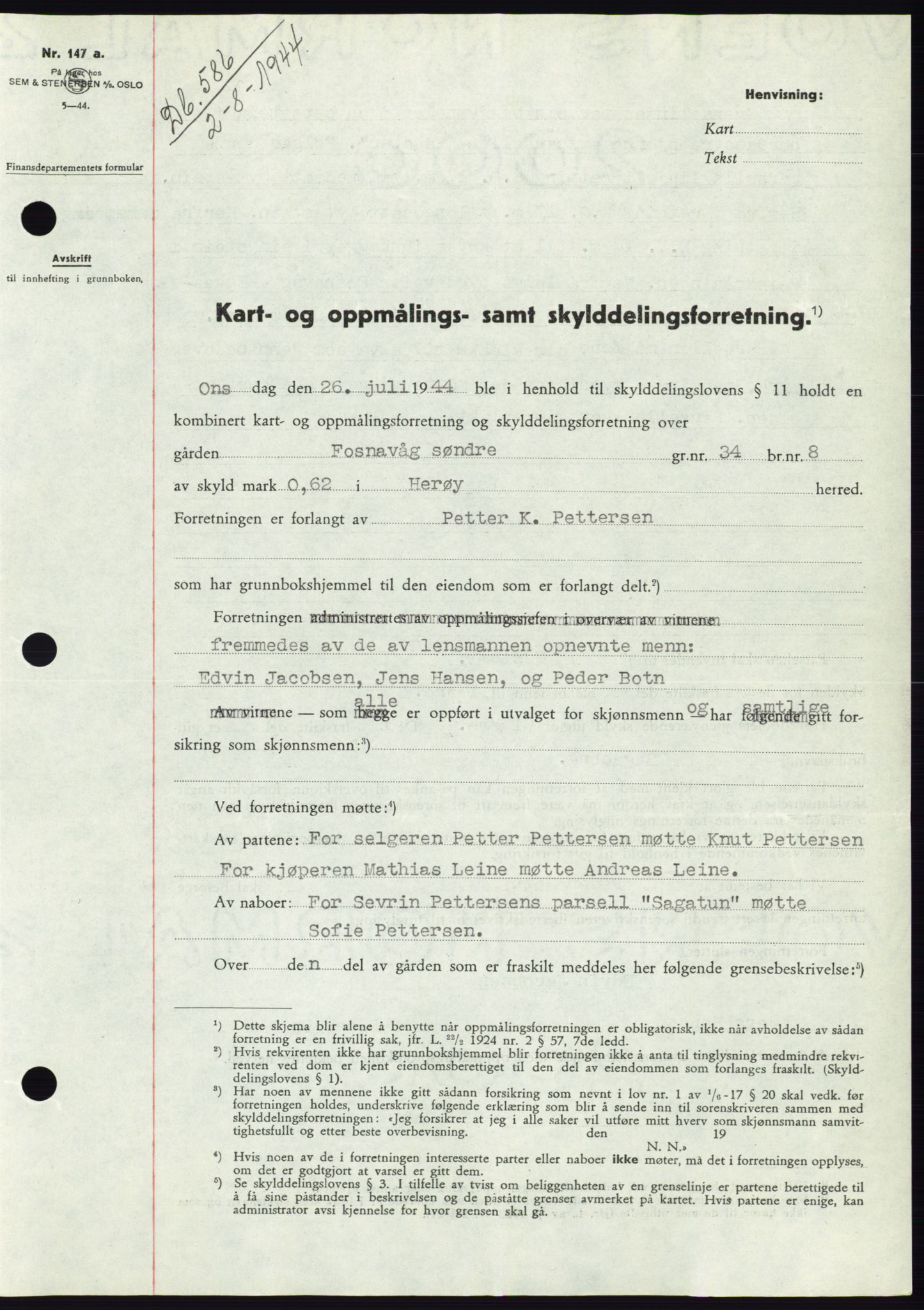 Søre Sunnmøre sorenskriveri, SAT/A-4122/1/2/2C/L0076: Pantebok nr. 2A, 1943-1944, Dagboknr: 586/1944