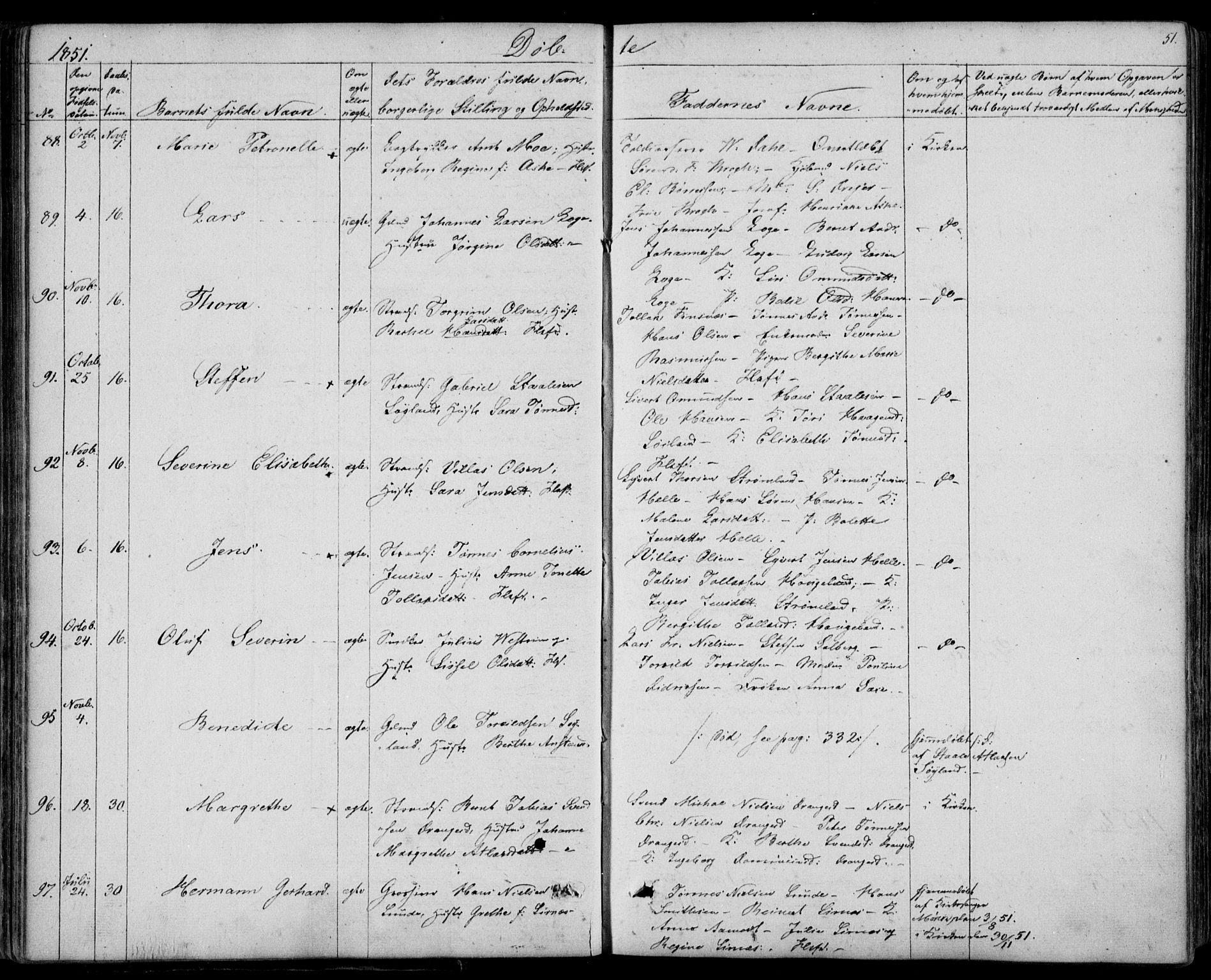 Flekkefjord sokneprestkontor, AV/SAK-1111-0012/F/Fb/Fbc/L0005: Klokkerbok nr. B 5, 1846-1866, s. 51