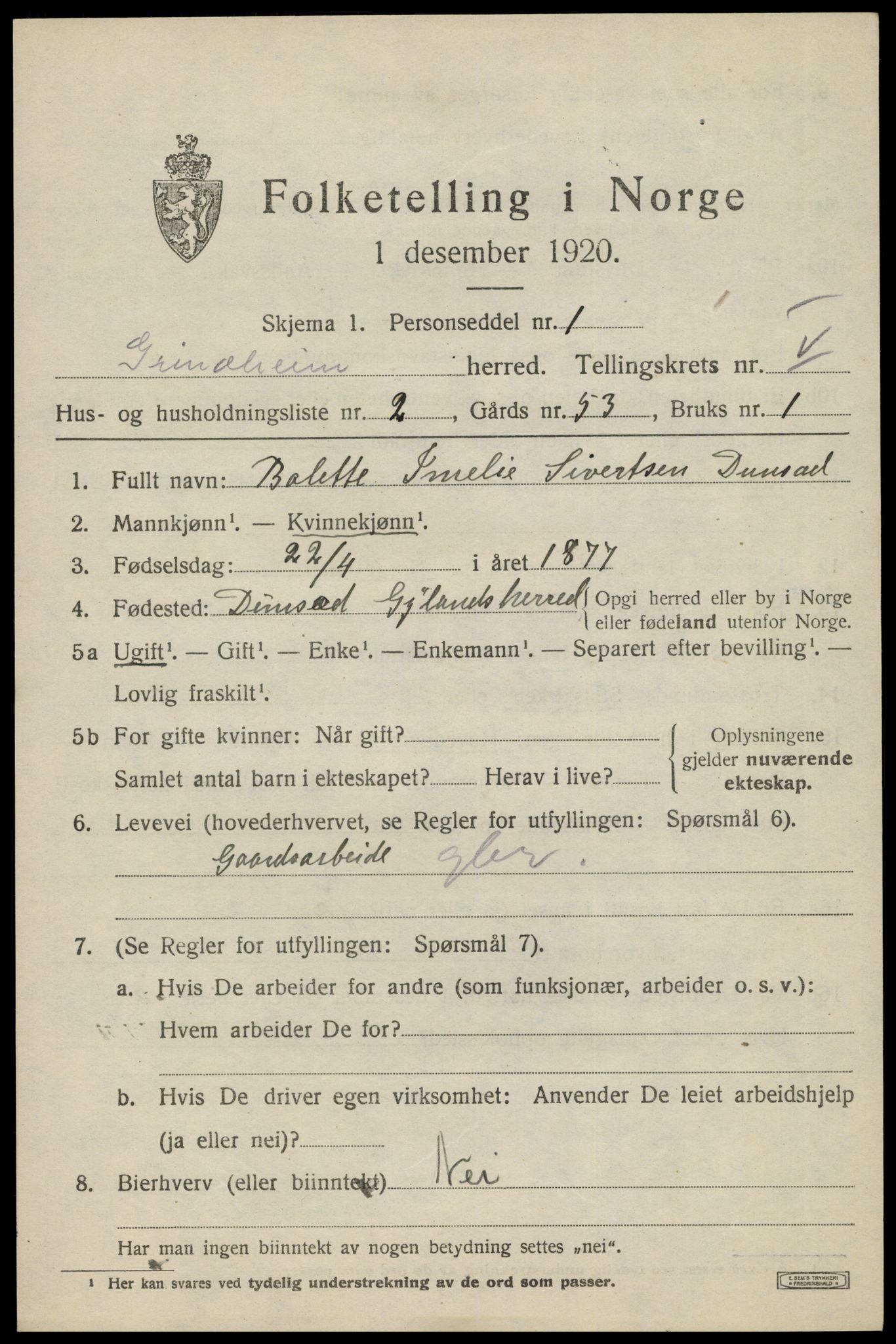 SAK, Folketelling 1920 for 1044 Gyland herred, 1920, s. 1196
