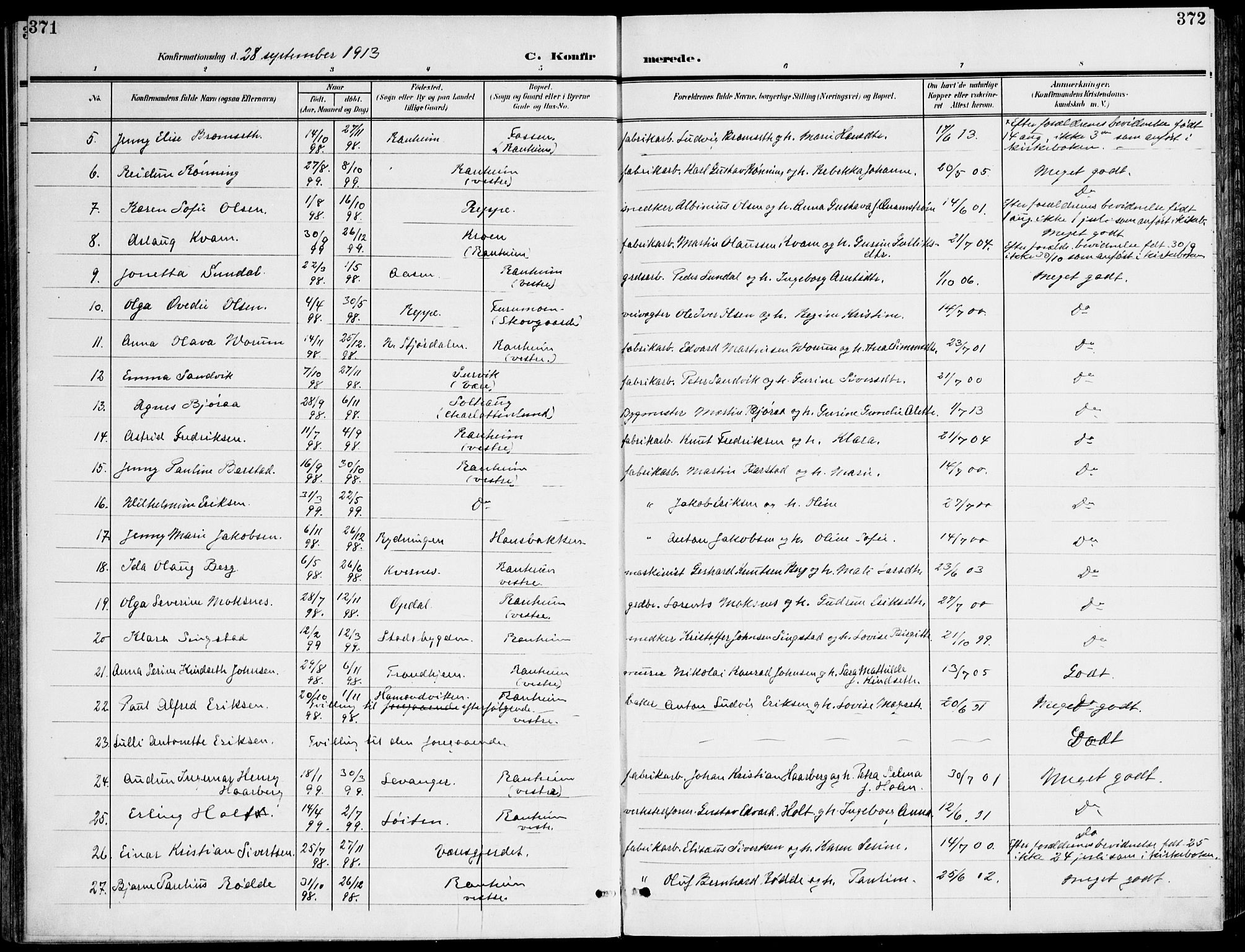 Ministerialprotokoller, klokkerbøker og fødselsregistre - Sør-Trøndelag, SAT/A-1456/607/L0320: Ministerialbok nr. 607A04, 1907-1915, s. 371-372