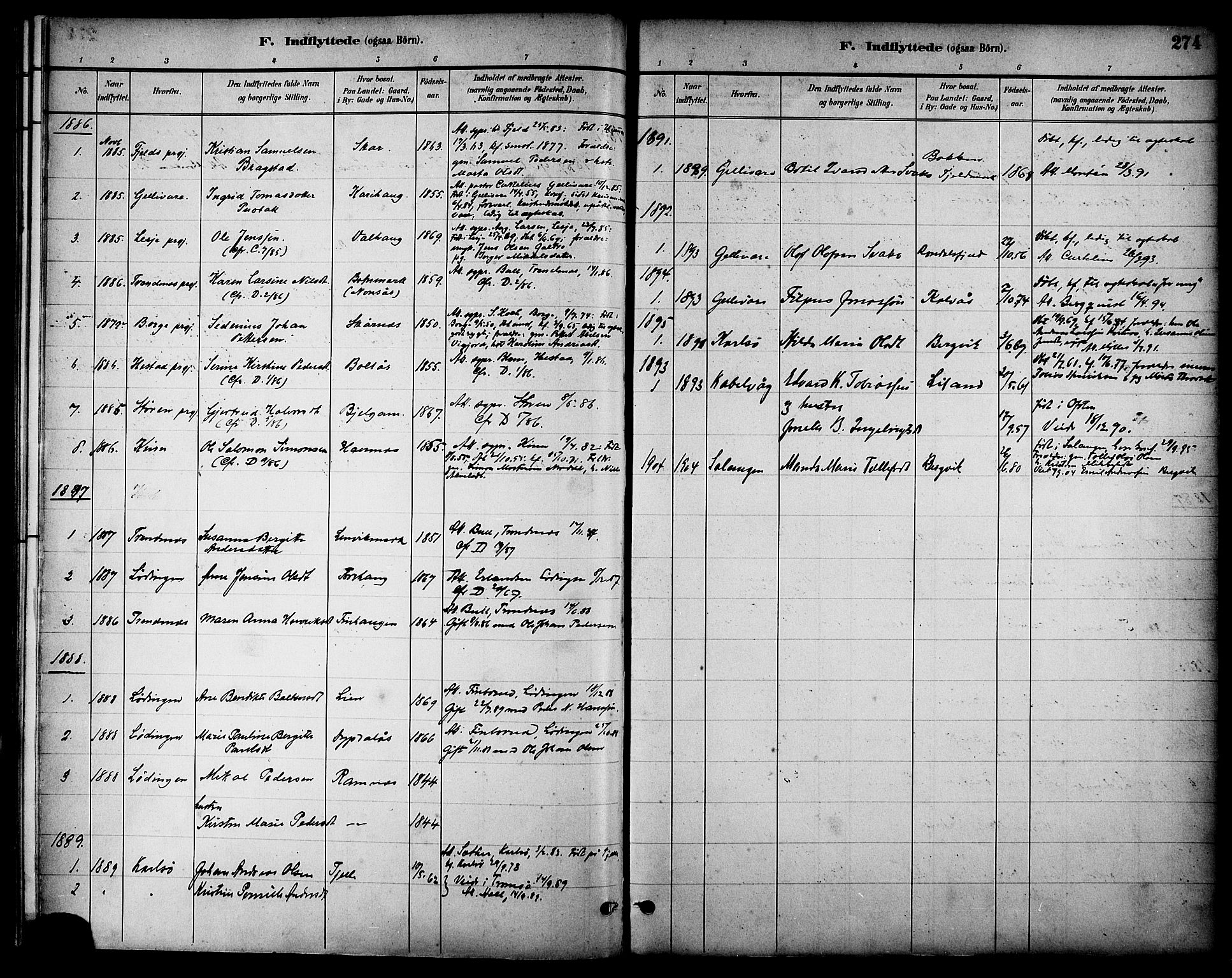 Ministerialprotokoller, klokkerbøker og fødselsregistre - Nordland, SAT/A-1459/863/L0898: Ministerialbok nr. 863A10, 1886-1897, s. 274