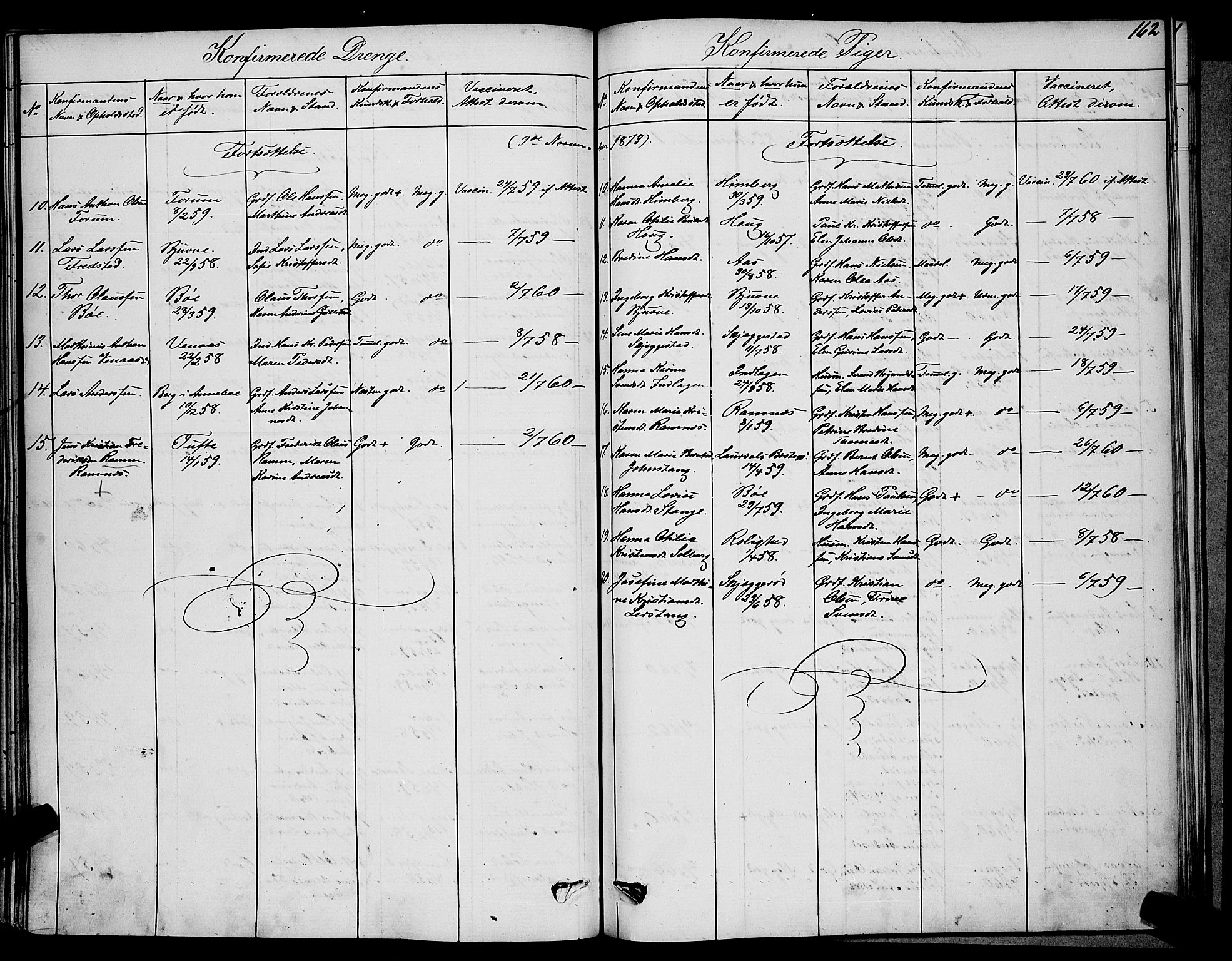 Ramnes kirkebøker, AV/SAKO-A-314/G/Ga/L0003: Klokkerbok nr. I 3, 1870-1896, s. 162