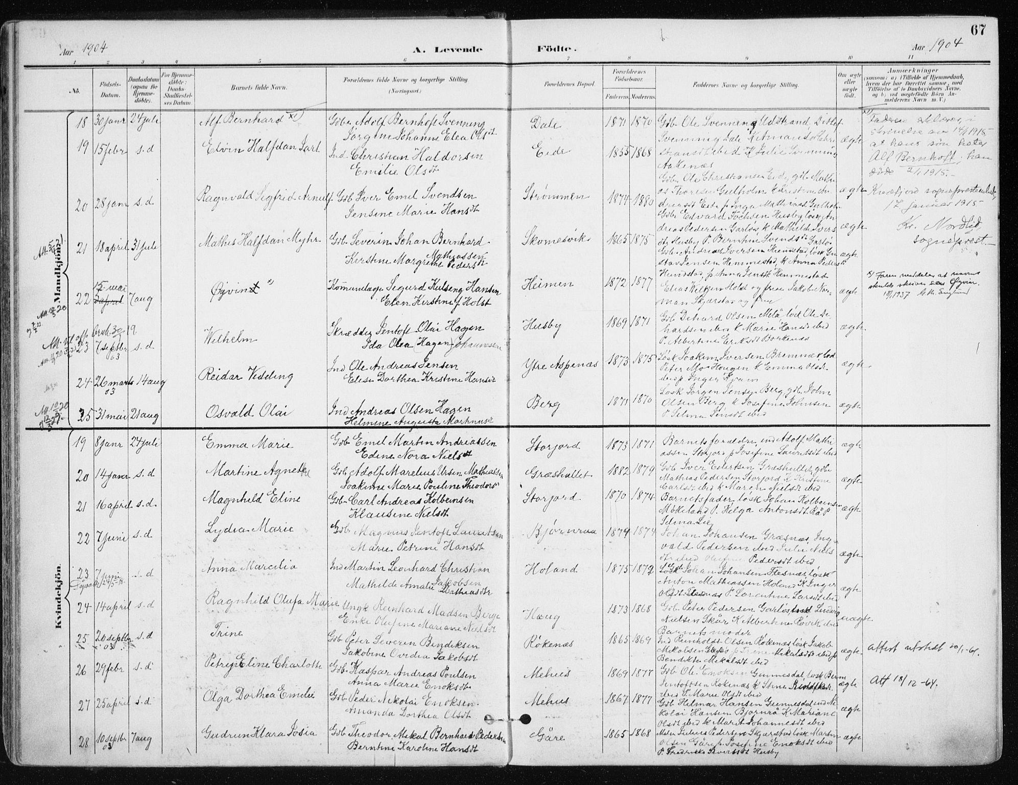 Kvæfjord sokneprestkontor, AV/SATØ-S-1323/G/Ga/Gaa/L0006kirke: Ministerialbok nr. 6, 1895-1914, s. 67