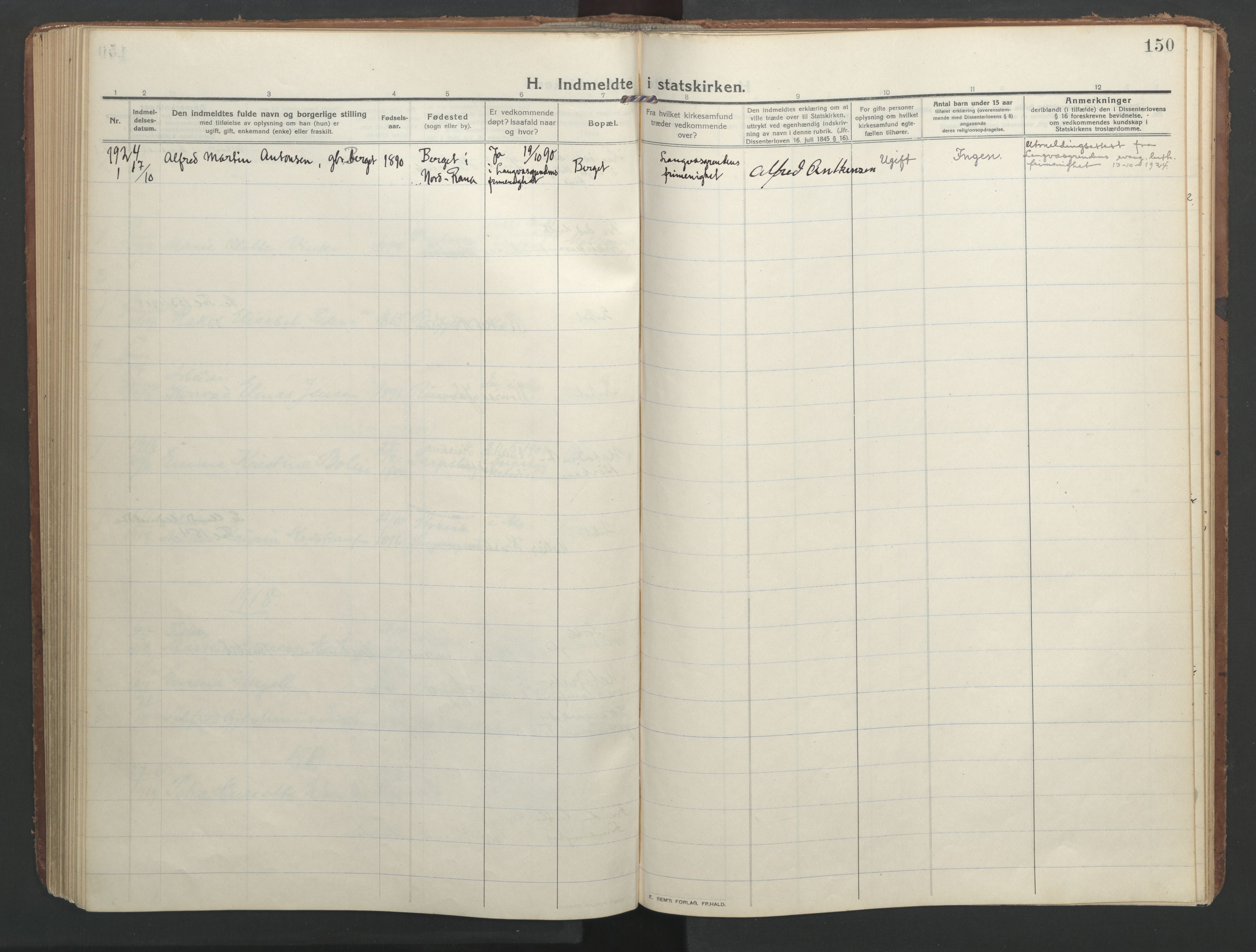 Ministerialprotokoller, klokkerbøker og fødselsregistre - Nordland, AV/SAT-A-1459/827/L0405: Ministerialbok nr. 827A17, 1912-1925, s. 150