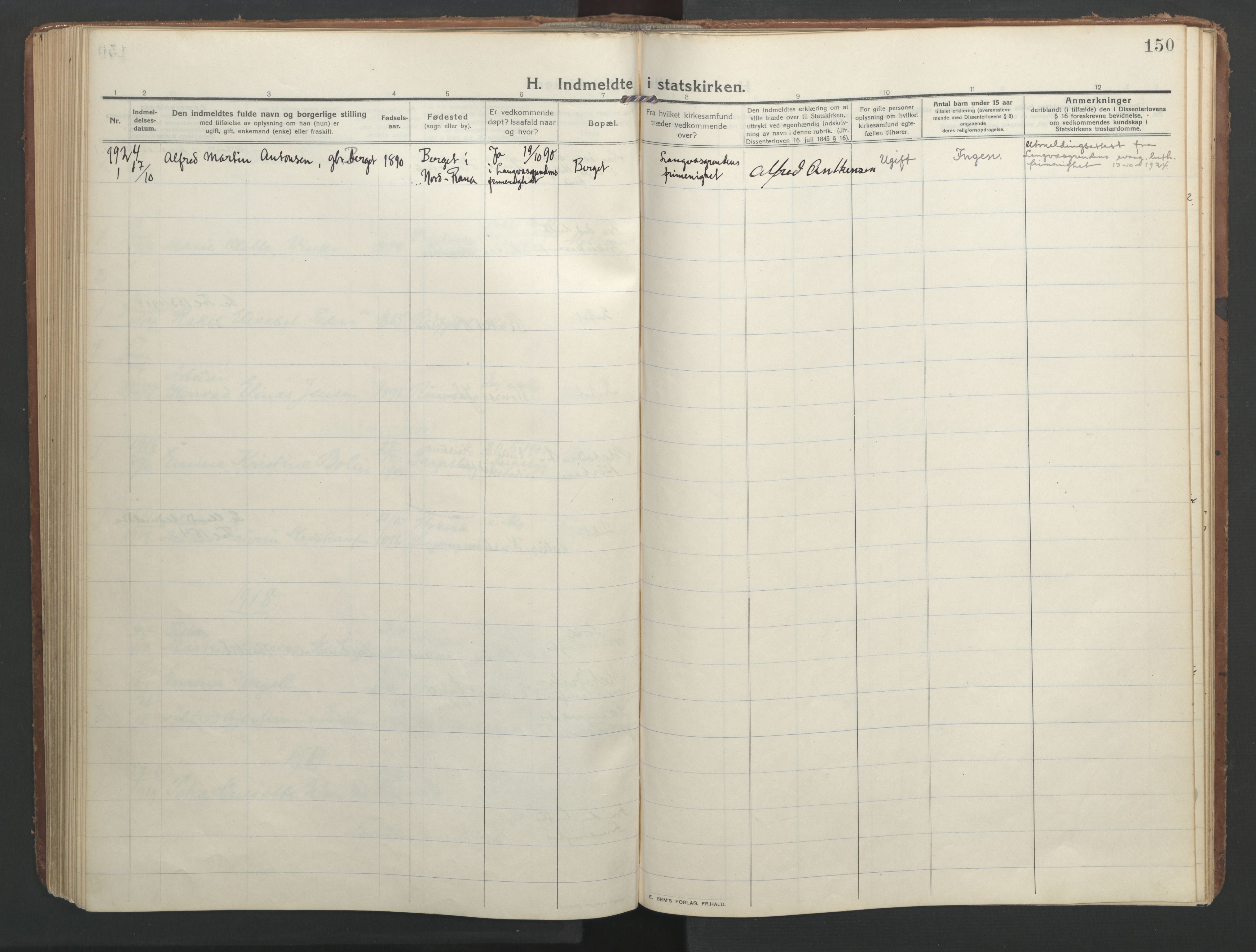 Ministerialprotokoller, klokkerbøker og fødselsregistre - Nordland, SAT/A-1459/827/L0405: Ministerialbok nr. 827A17, 1912-1925, s. 150