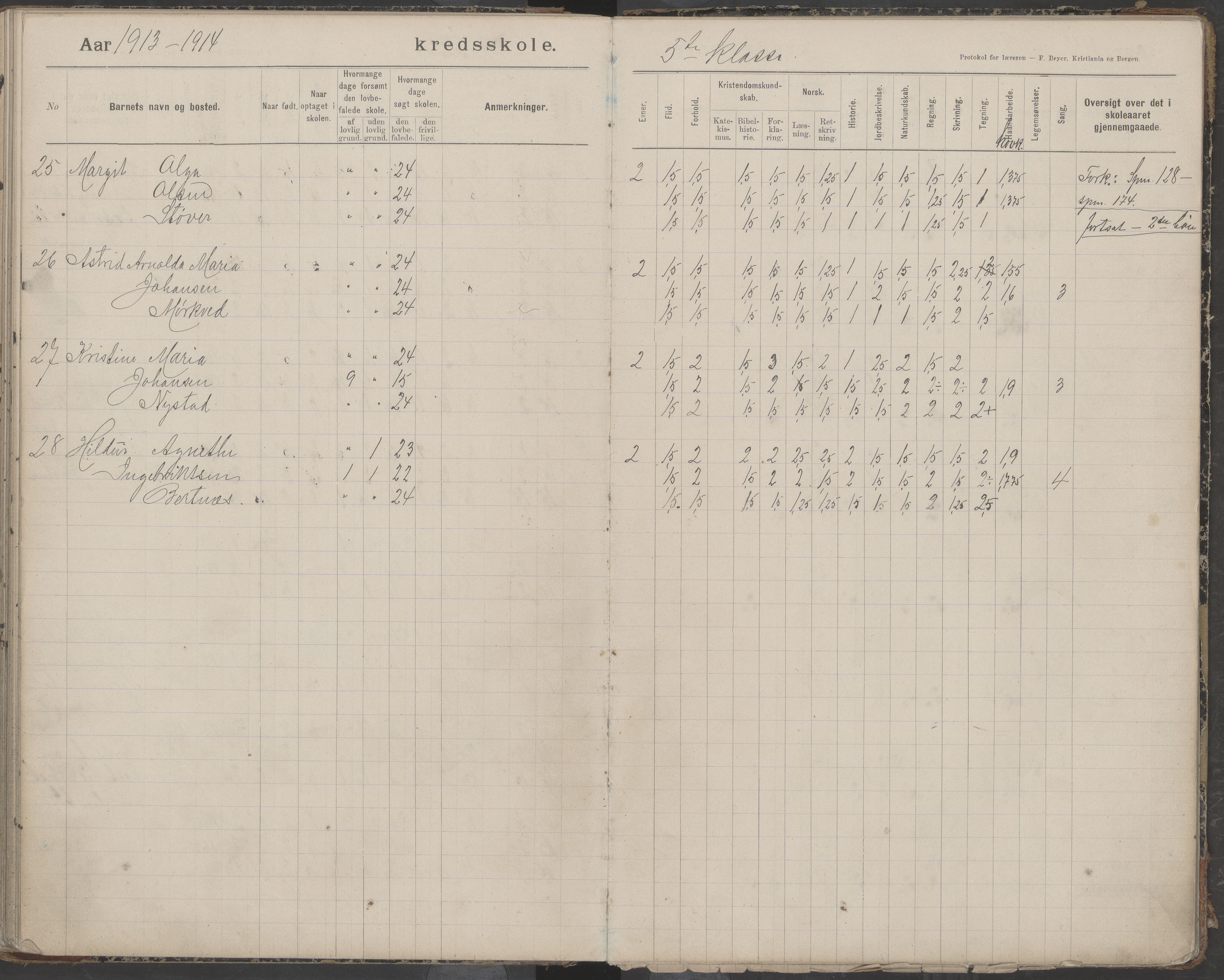 Bodin kommune. Støver skolekrets, AIN/K-18431.510.07/F/Fa/L0006: Protokoll lærere i Støver skolekrets, 1908-1918