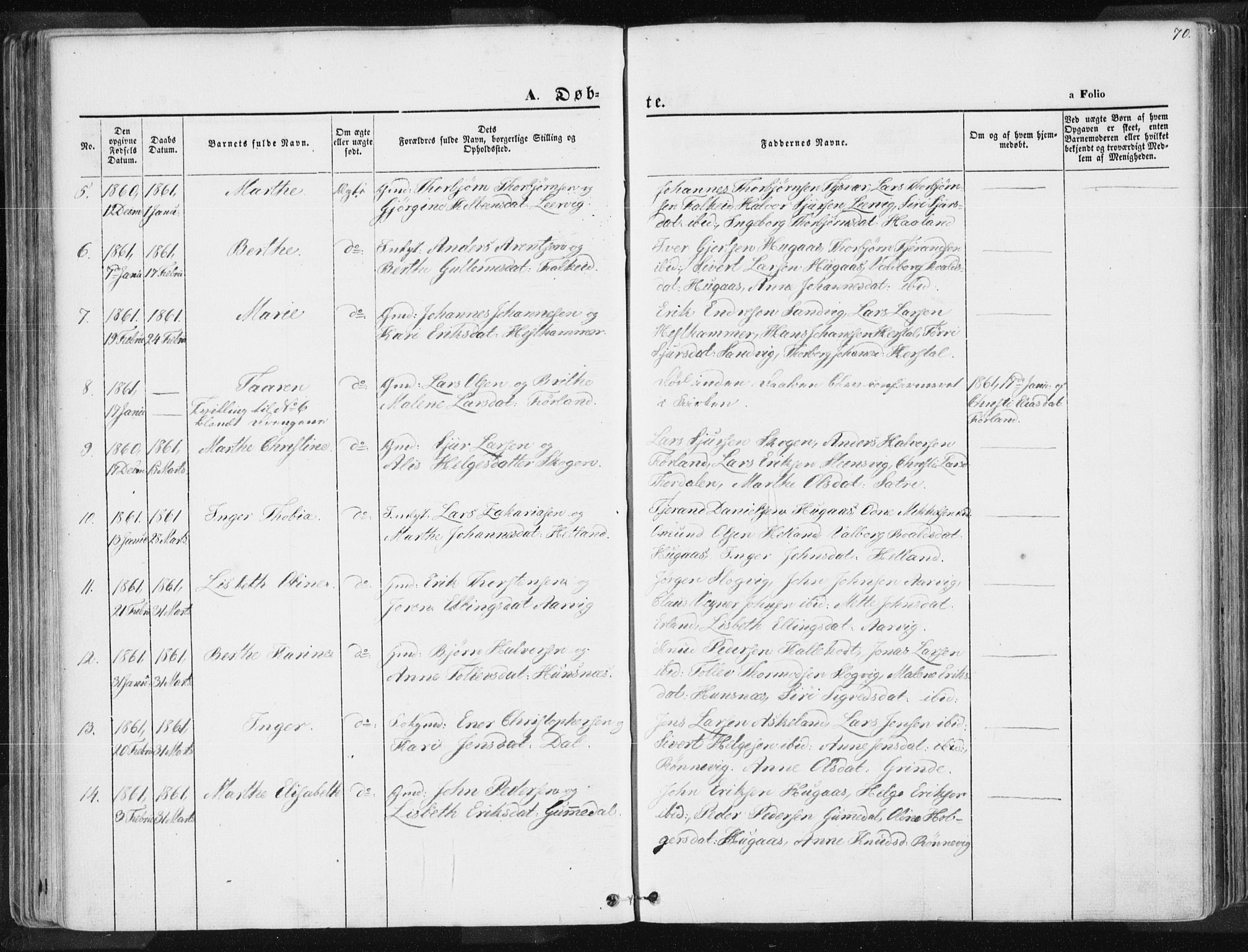 Tysvær sokneprestkontor, AV/SAST-A -101864/H/Ha/Haa/L0003: Ministerialbok nr. A 3, 1856-1865, s. 70